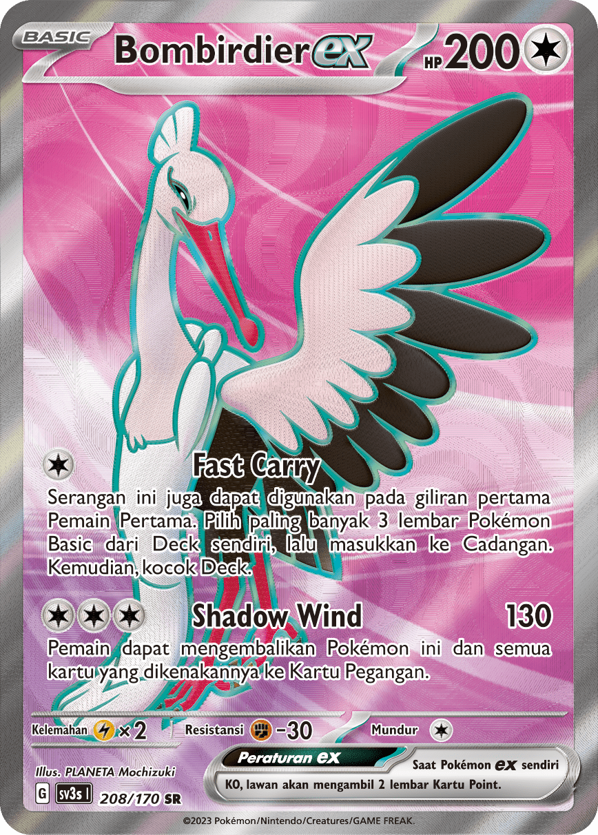 Bombirdier ex 208 — Kilau Hitam (Indonesian Pokémon TCG card)