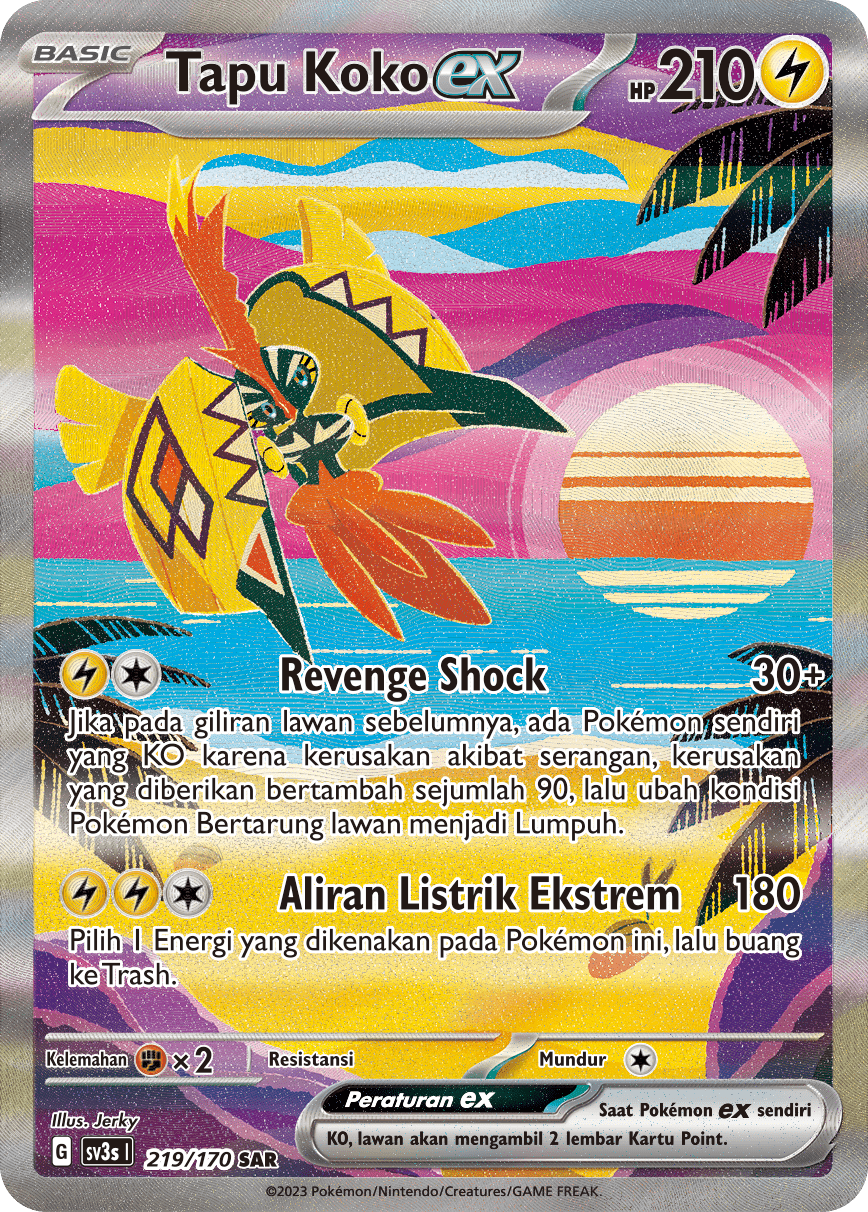 Tapu Koko ex 219 — Kilau Hitam (Indonesian Pokémon TCG card)