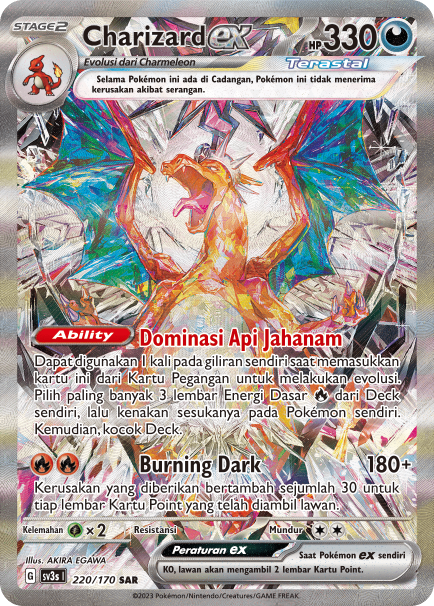 Charizard ex 220 — Kilau Hitam (Indonesian Pokémon TCG card)