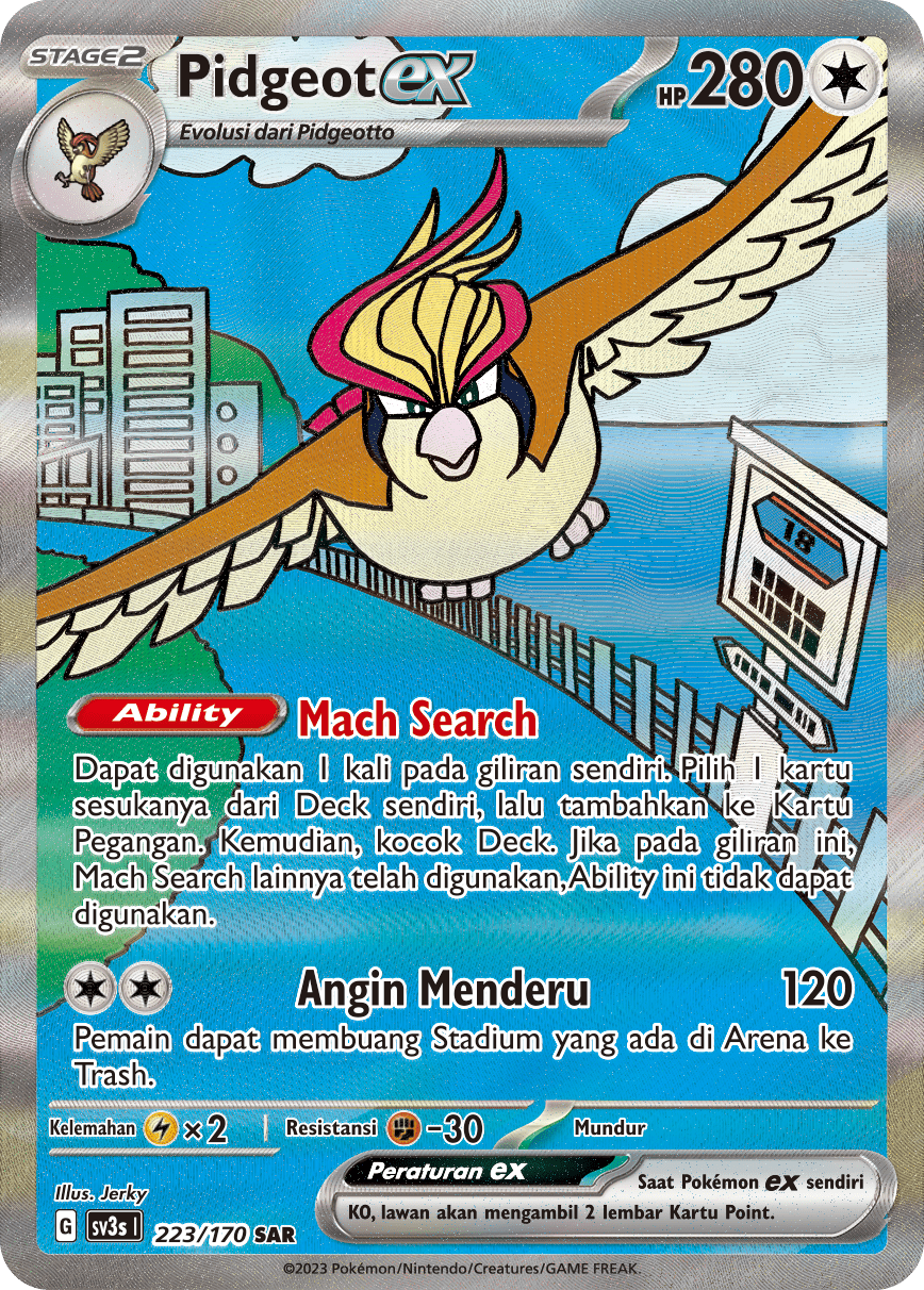 Pidgeot ex 223 — Kilau Hitam (Indonesian Pokémon TCG card)
