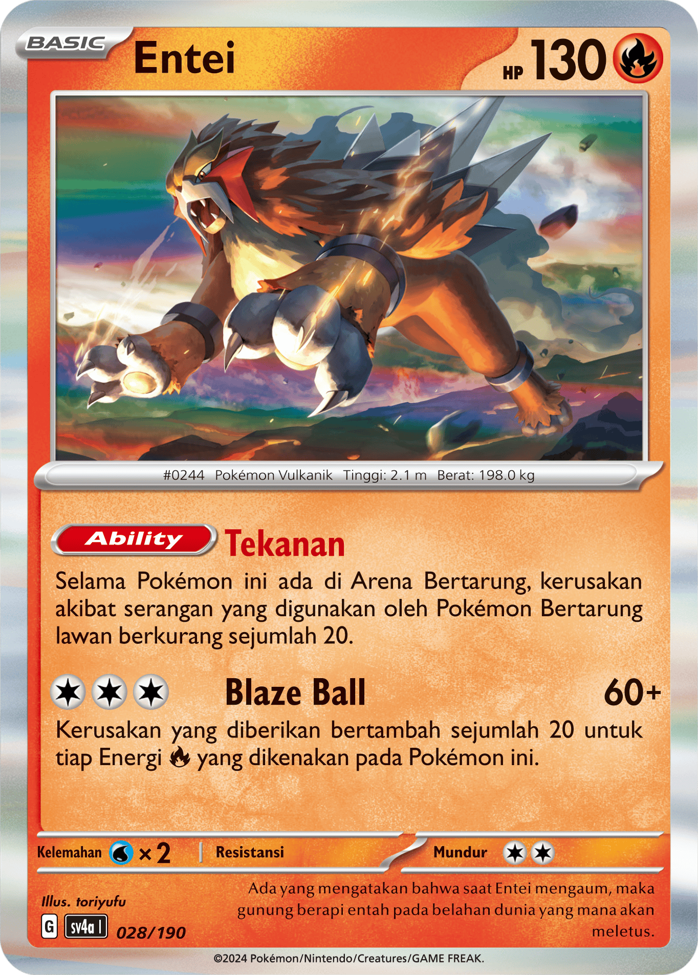 Entei 028 — Harta Berkilau ex (Indonesian Pokémon TCG card)