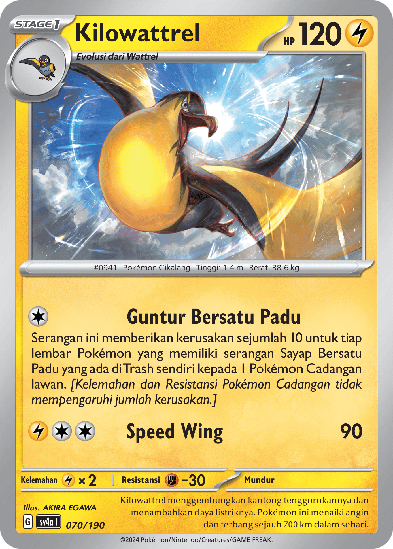 Kilowattrel 070 — Harta Berkilau ex (Indonesian Pokémon TCG card)