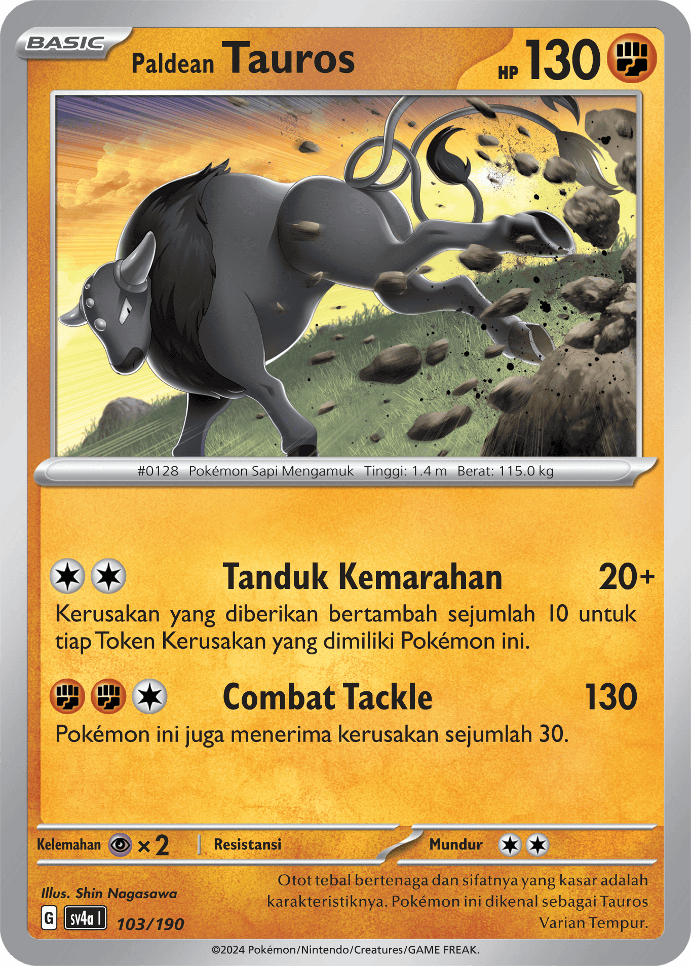 Paldean Tauros 103 — Harta Berkilau ex (Indonesian Pokémon TCG card)