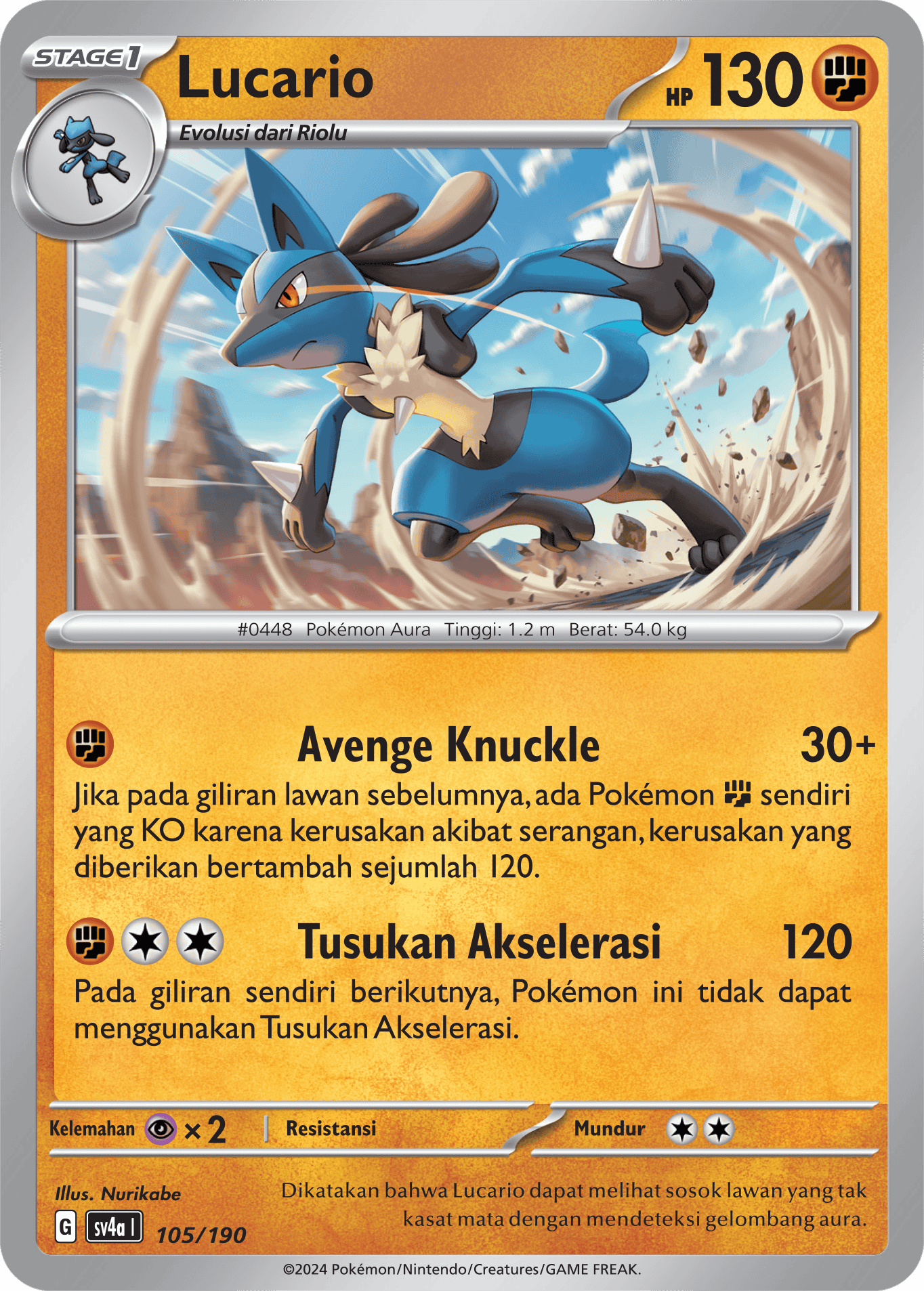 Lucario 105 — Harta Berkilau ex (Indonesian Pokémon TCG card)