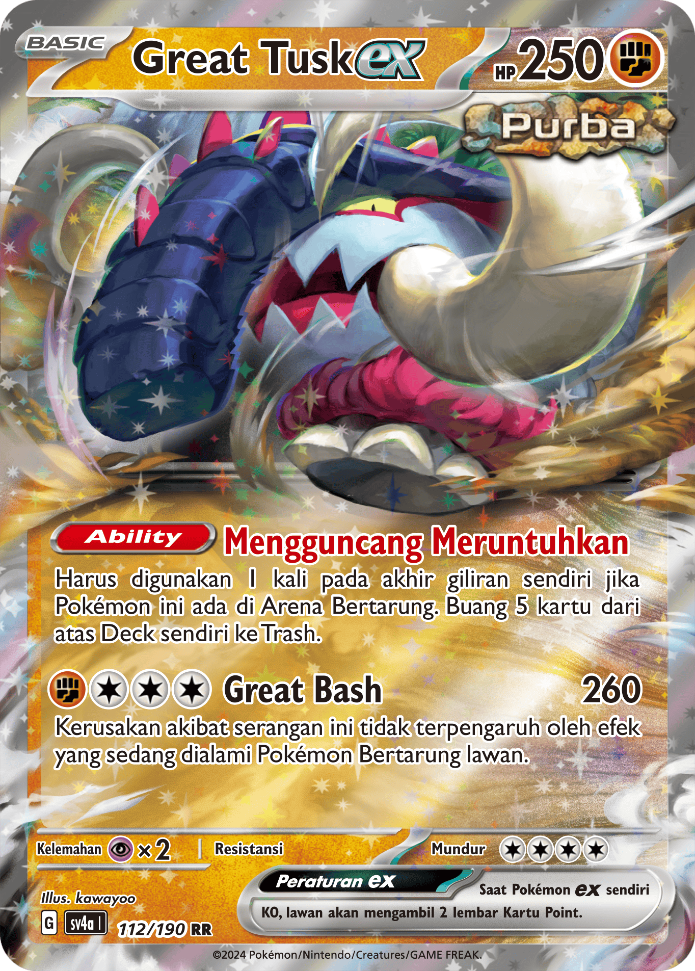 Great Tusk ex 112 — Harta Berkilau ex (Indonesian Pokémon TCG card)