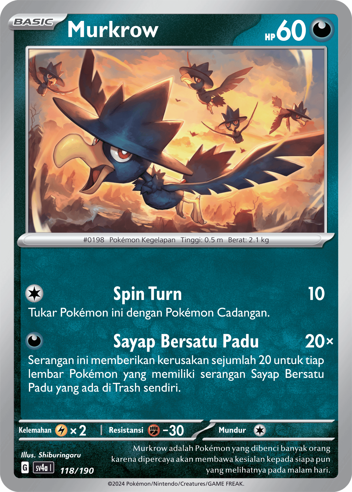 Murkrow 118 — Harta Berkilau ex (Indonesian Pokémon TCG card)