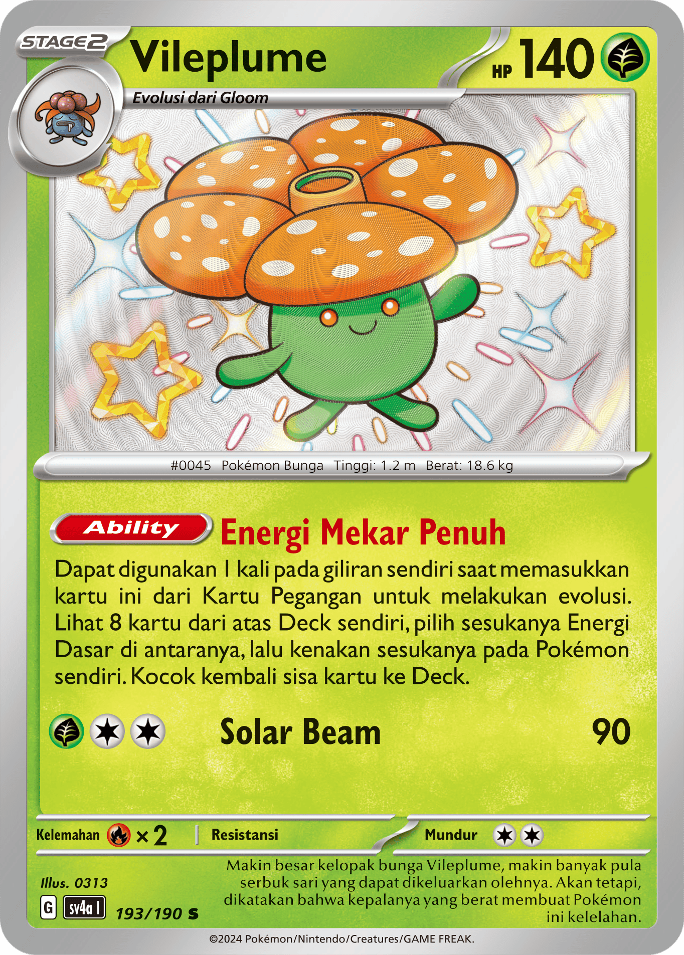 Vileplume 193 — Harta Berkilau ex (Indonesian Pokémon TCG card)