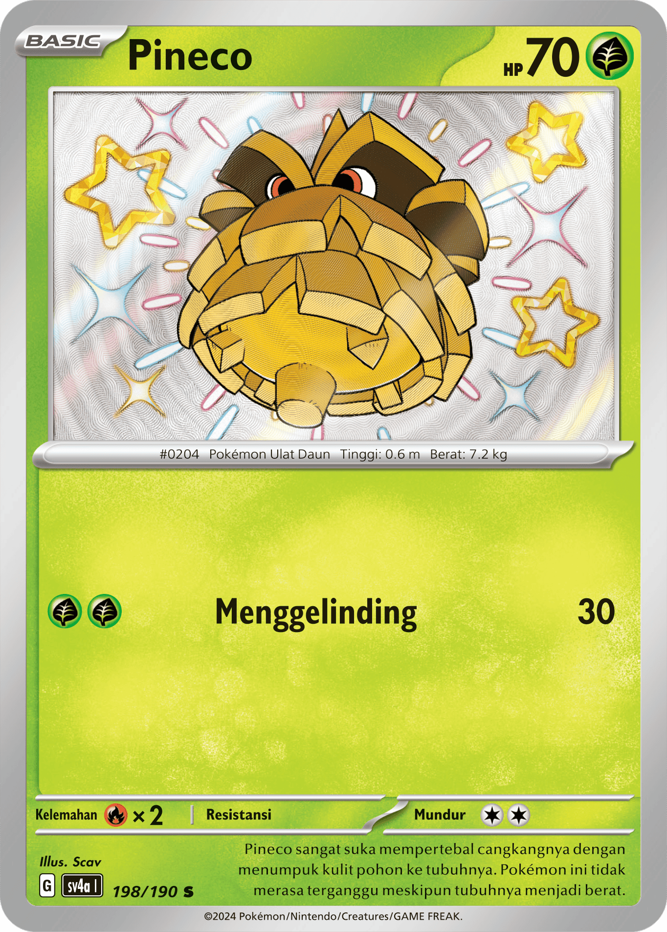 Pineco 198 — Harta Berkilau ex (Indonesian Pokémon TCG card)