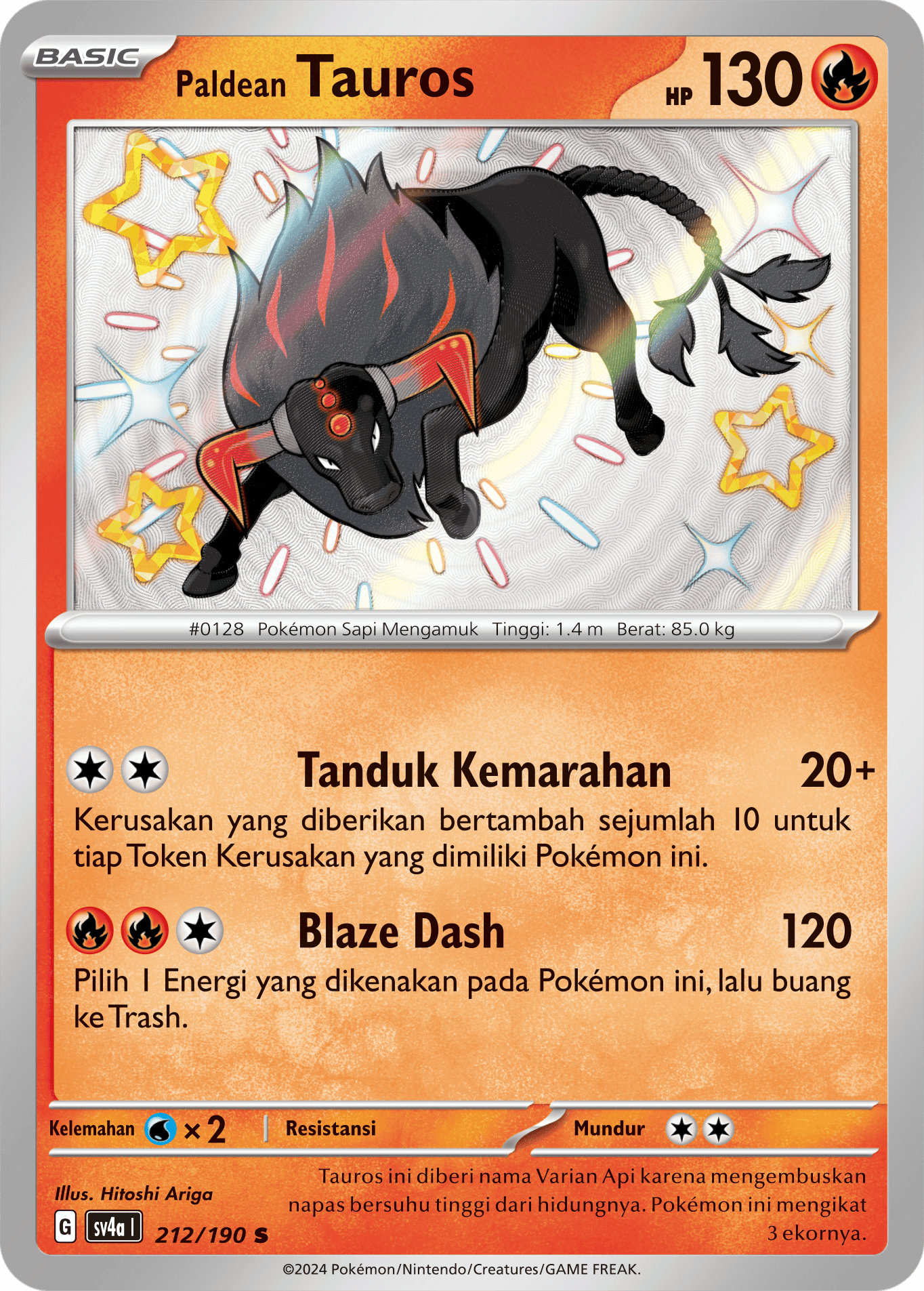 Paldean Tauros 212 — Harta Berkilau ex (Indonesian Pokémon TCG card)
