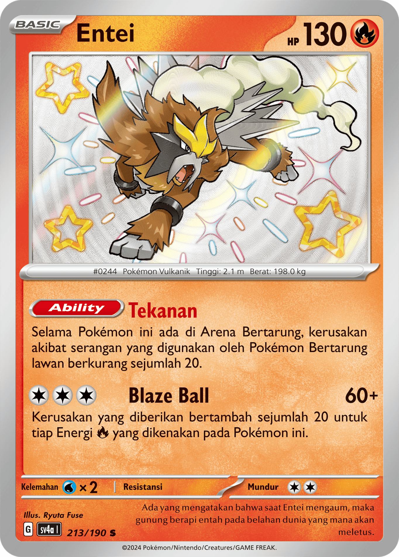 Entei 213 — Harta Berkilau ex (Indonesian Pokémon TCG card)