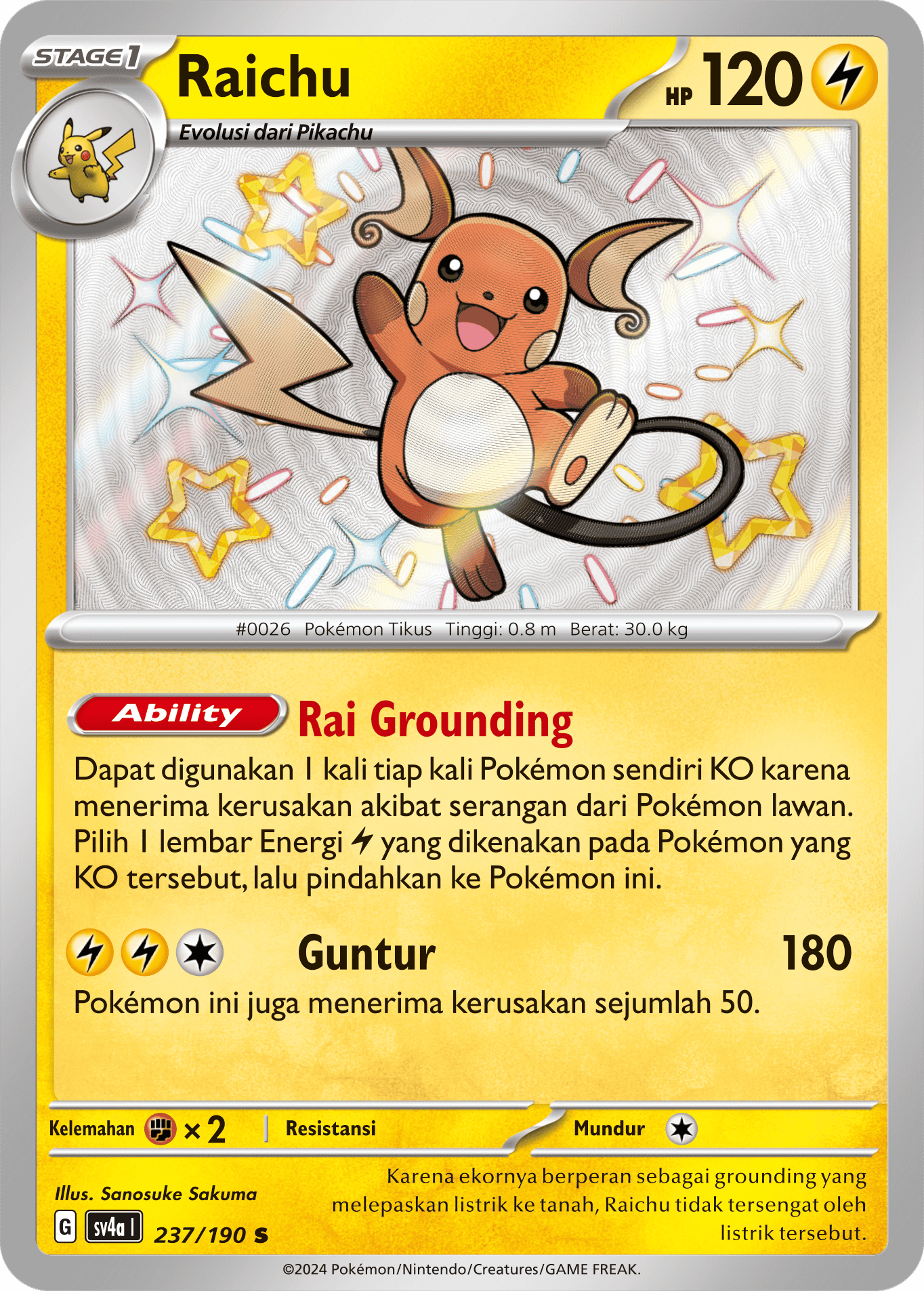 Raichu 237 — Harta Berkilau ex (Indonesian Pokémon TCG card)