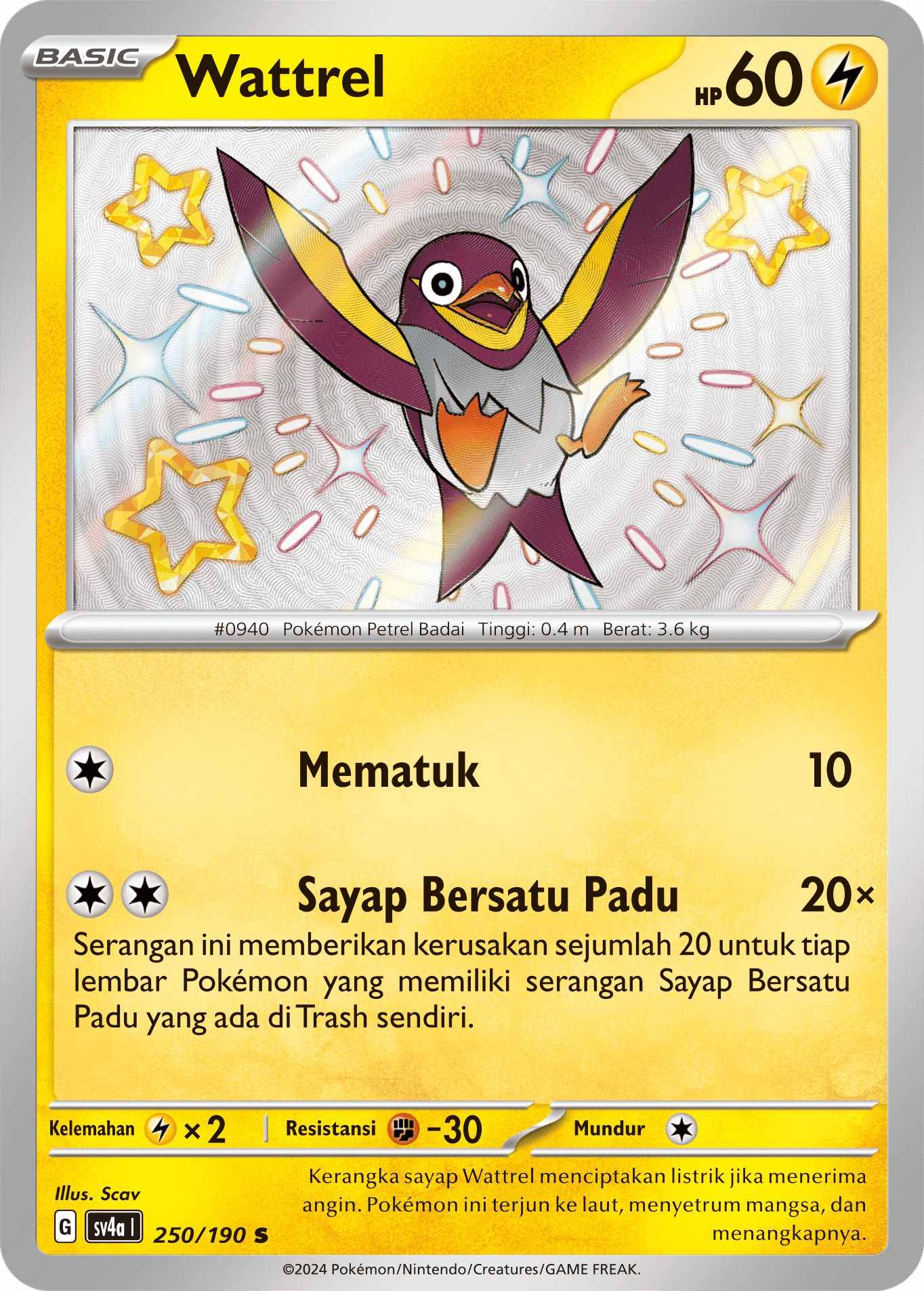 Wattrel 250 — Harta Berkilau ex (Indonesian Pokémon TCG card)