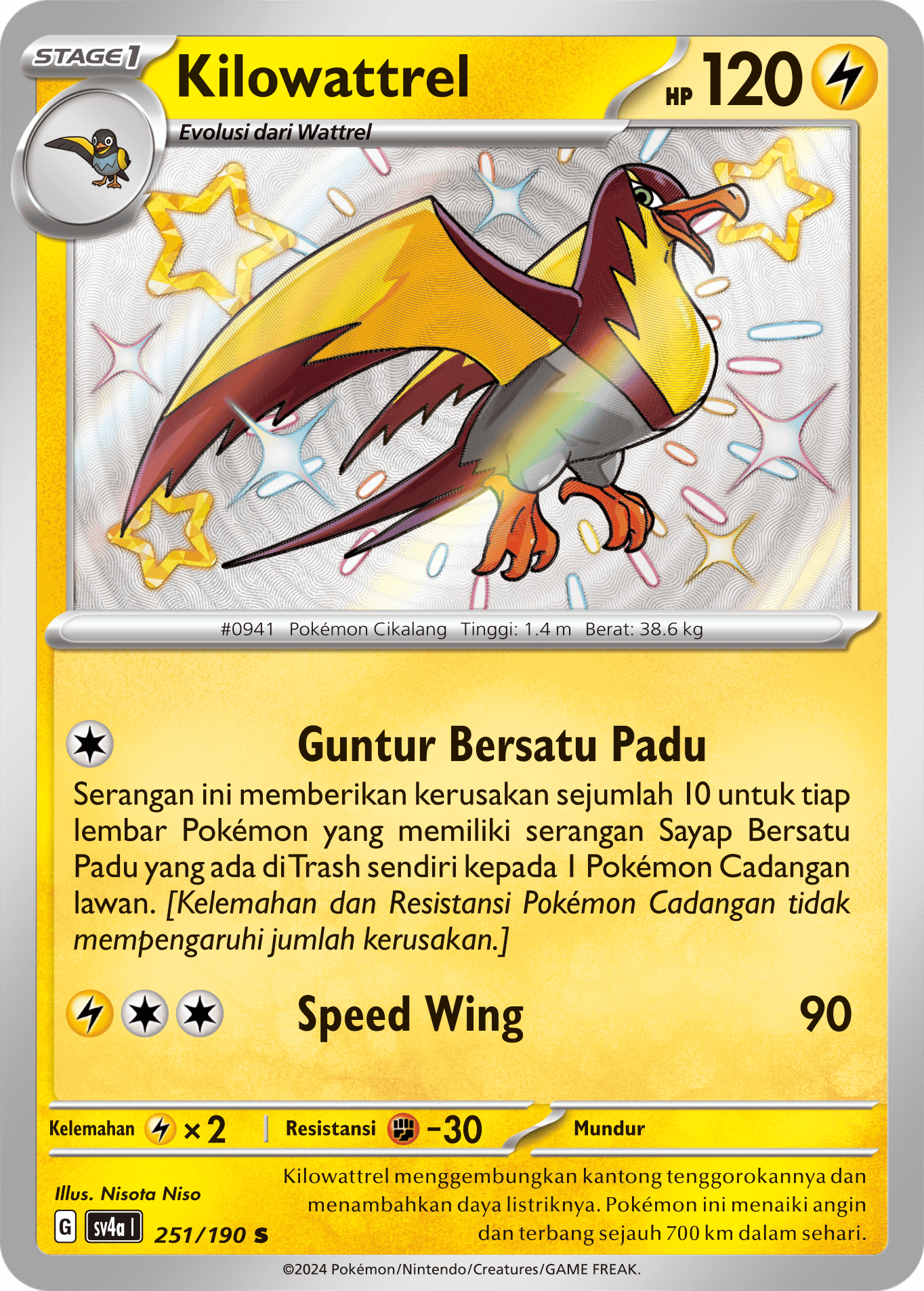 Kilowattrel 251 — Harta Berkilau ex (Indonesian Pokémon TCG card)