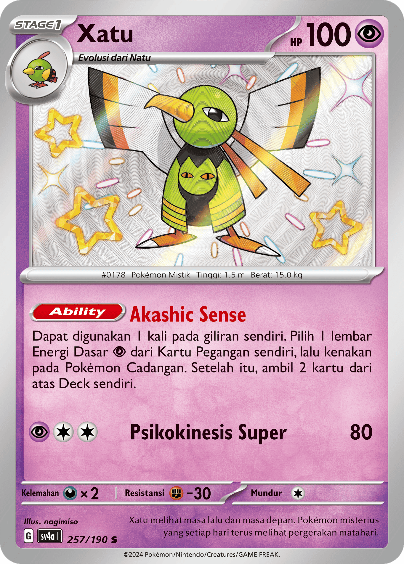 Xatu 257 — Harta Berkilau ex (Indonesian Pokémon TCG card)