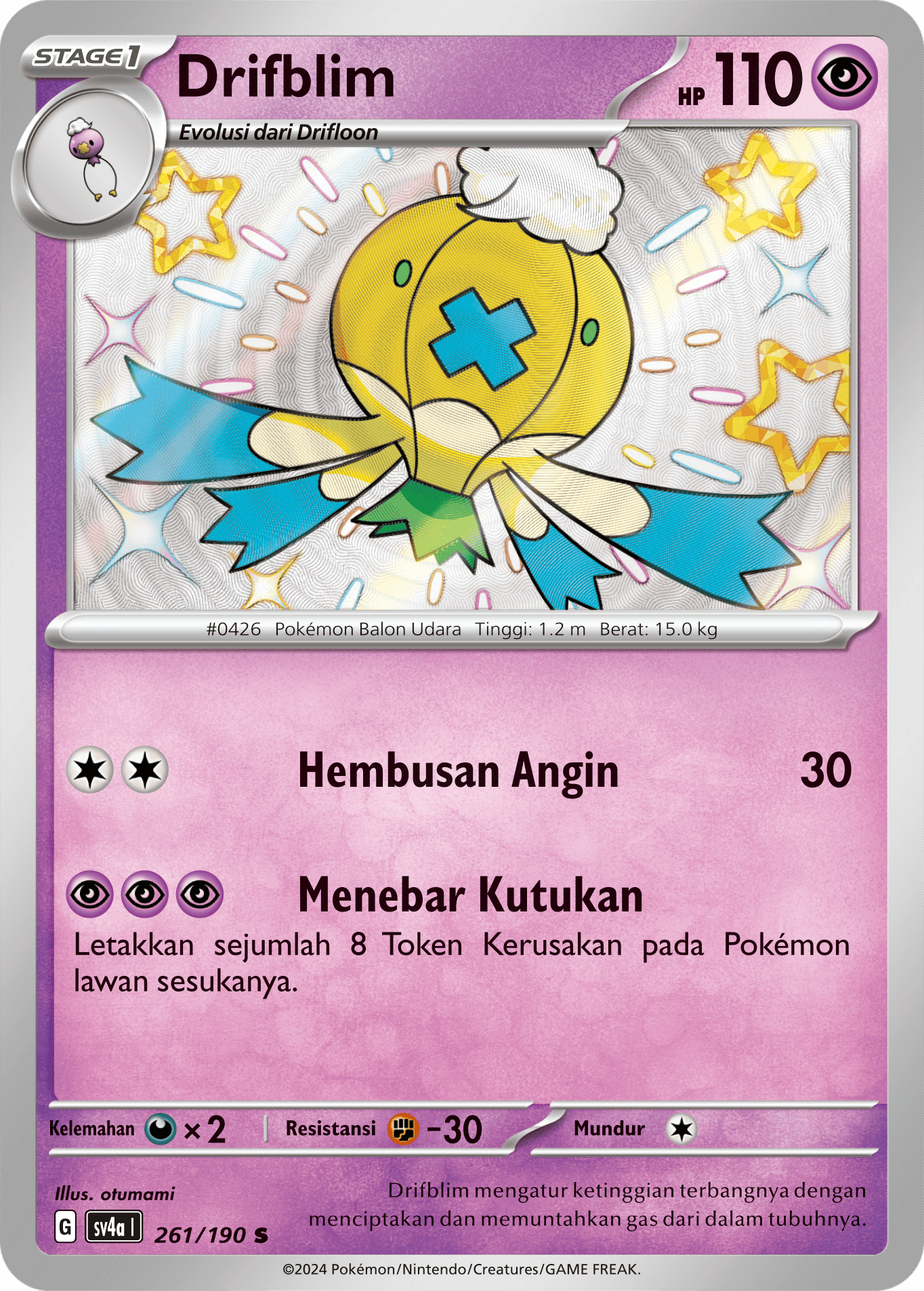 Drifblim 261 — Harta Berkilau ex (Indonesian Pokémon TCG card)