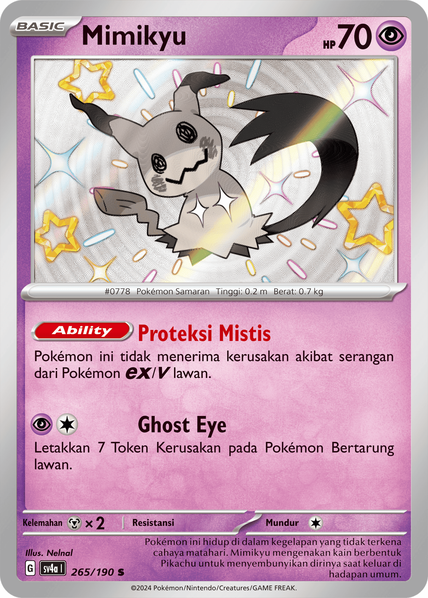 Mimikyu 265 — Harta Berkilau ex (Indonesian Pokémon TCG card)