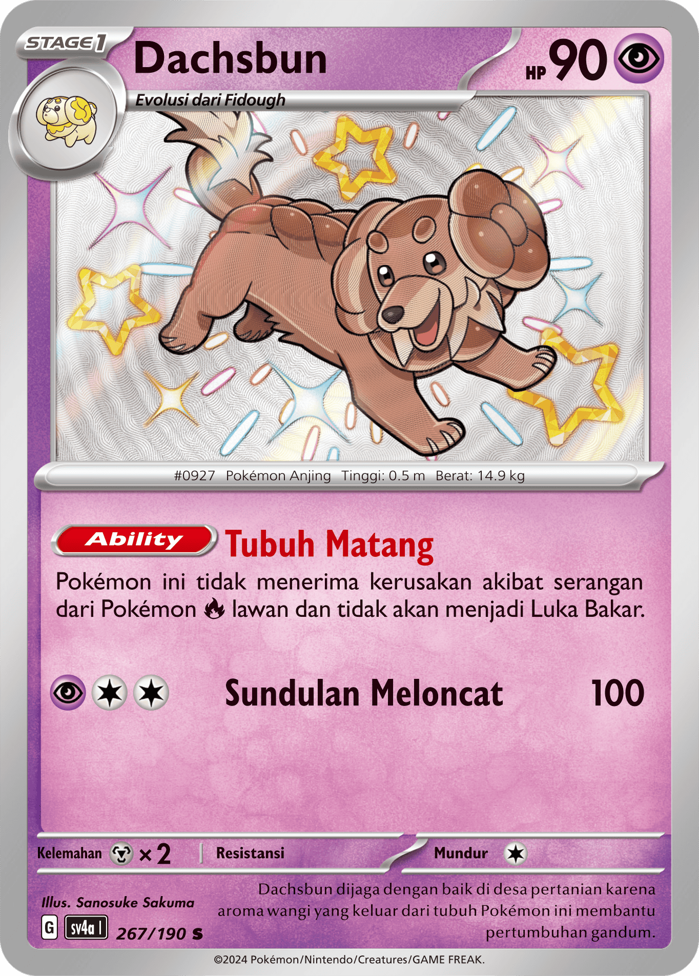 Dachsbun 267 — Harta Berkilau ex (Indonesian Pokémon TCG card)