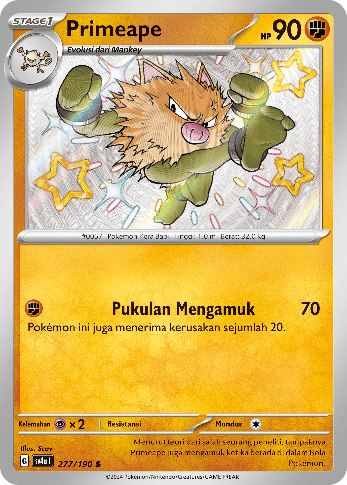 Primeape 277 — Harta Berkilau ex (Indonesian Pokémon TCG card)