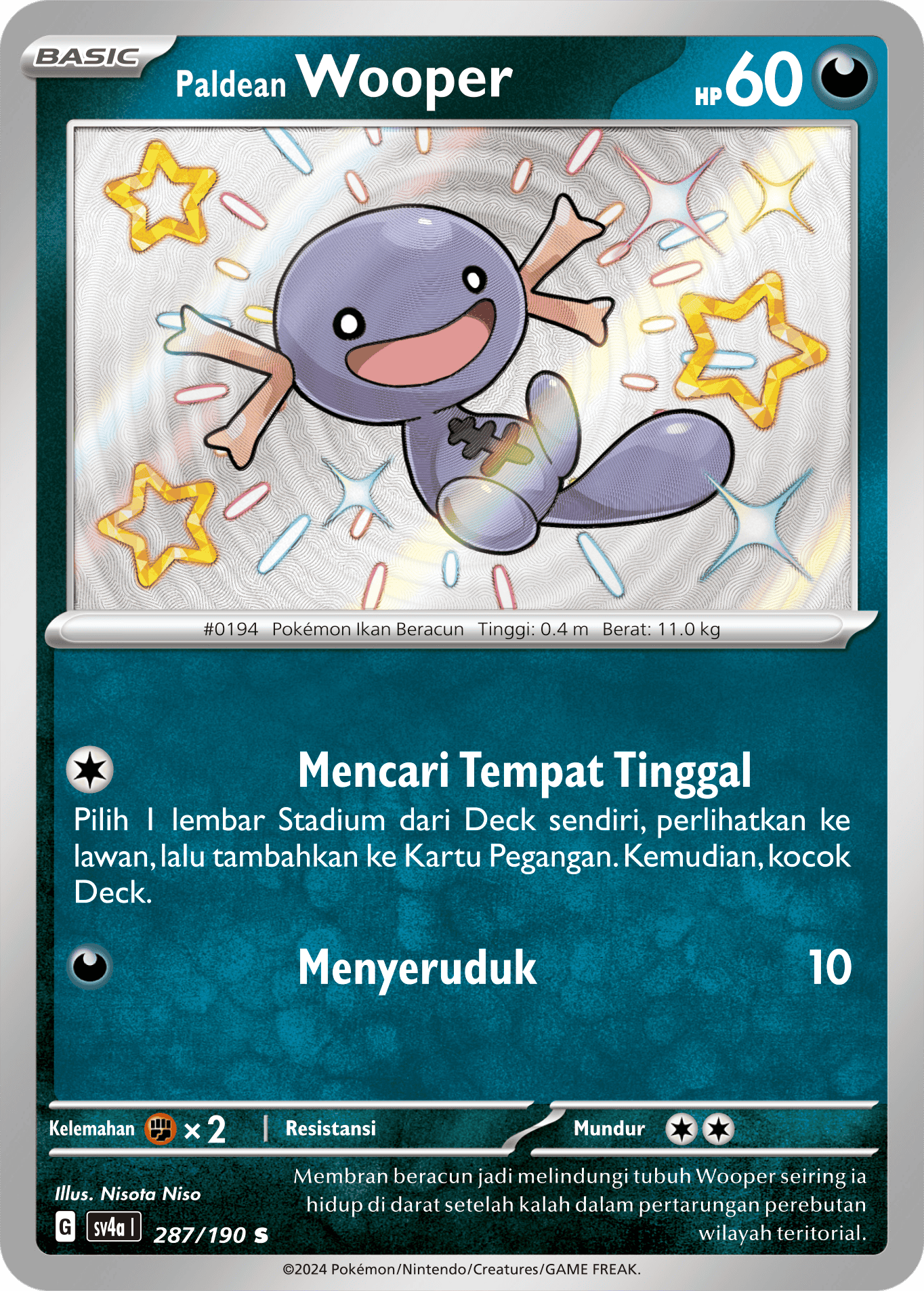 Paldean Wooper 287 — Harta Berkilau ex (Indonesian Pokémon TCG card)