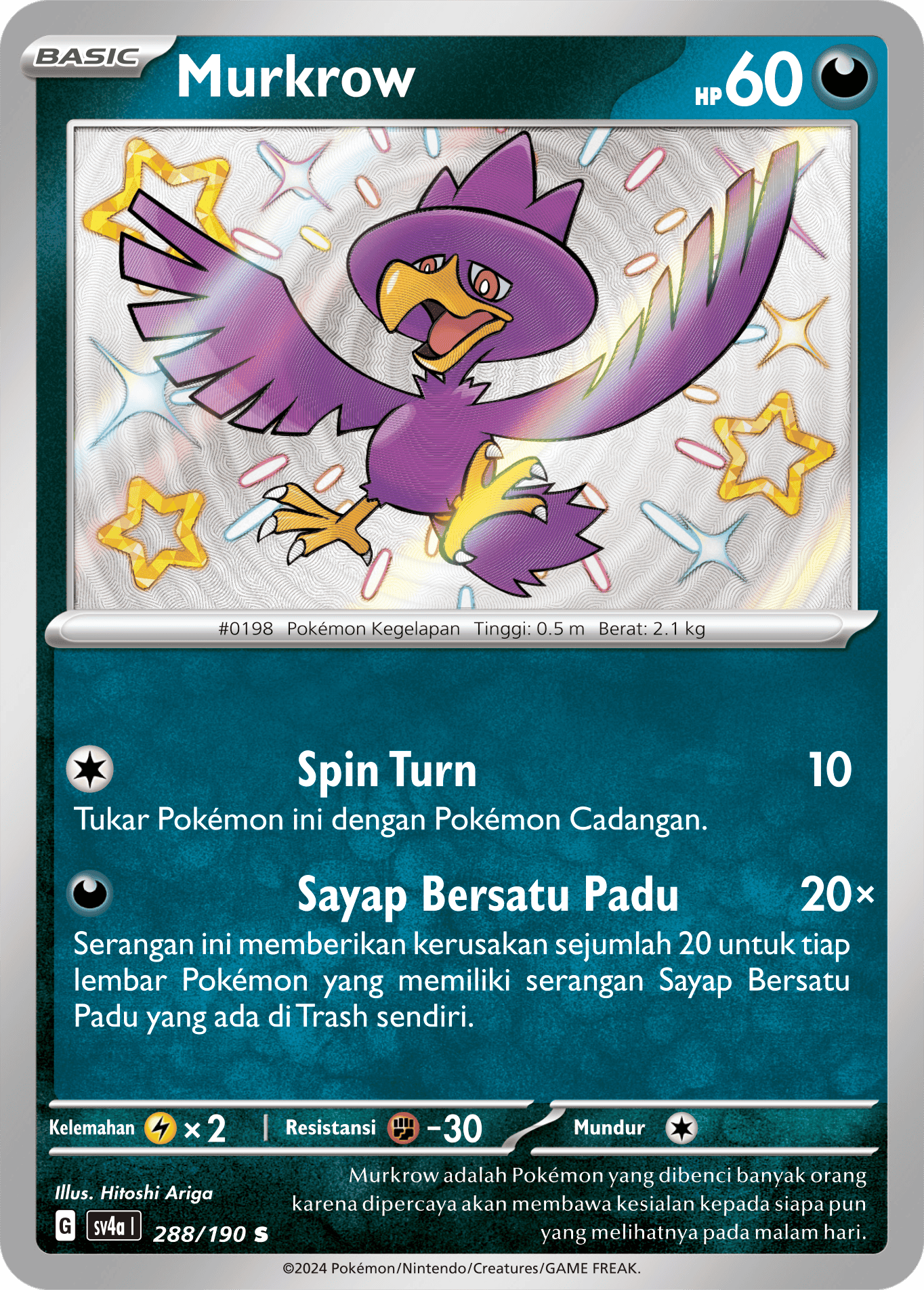 Murkrow 288 — Harta Berkilau ex (Indonesian Pokémon TCG card)