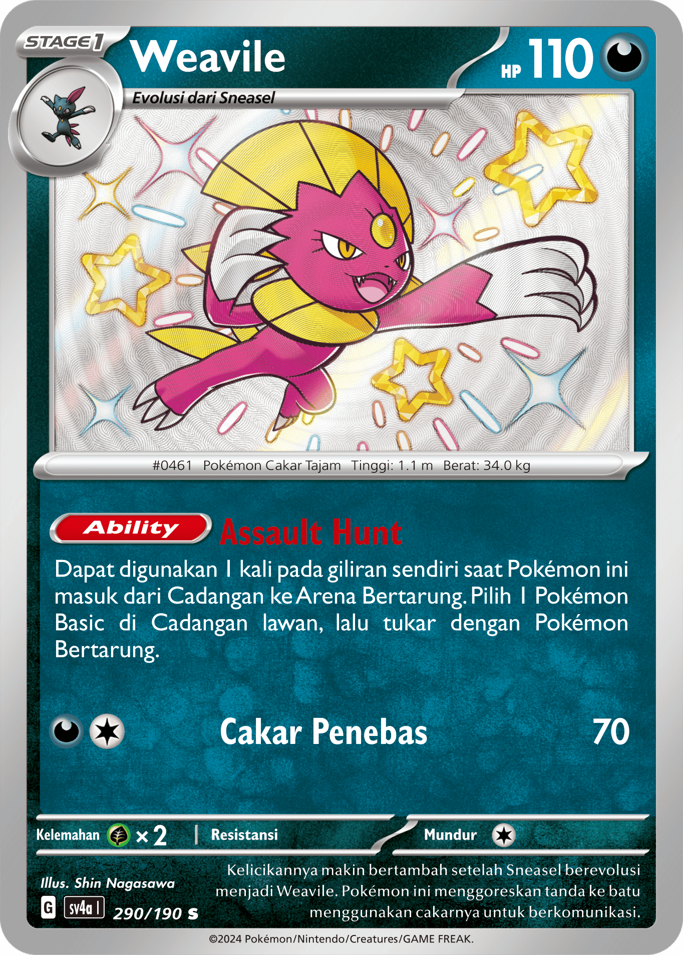 Weavile 290 — Harta Berkilau ex (Indonesian Pokémon TCG card)