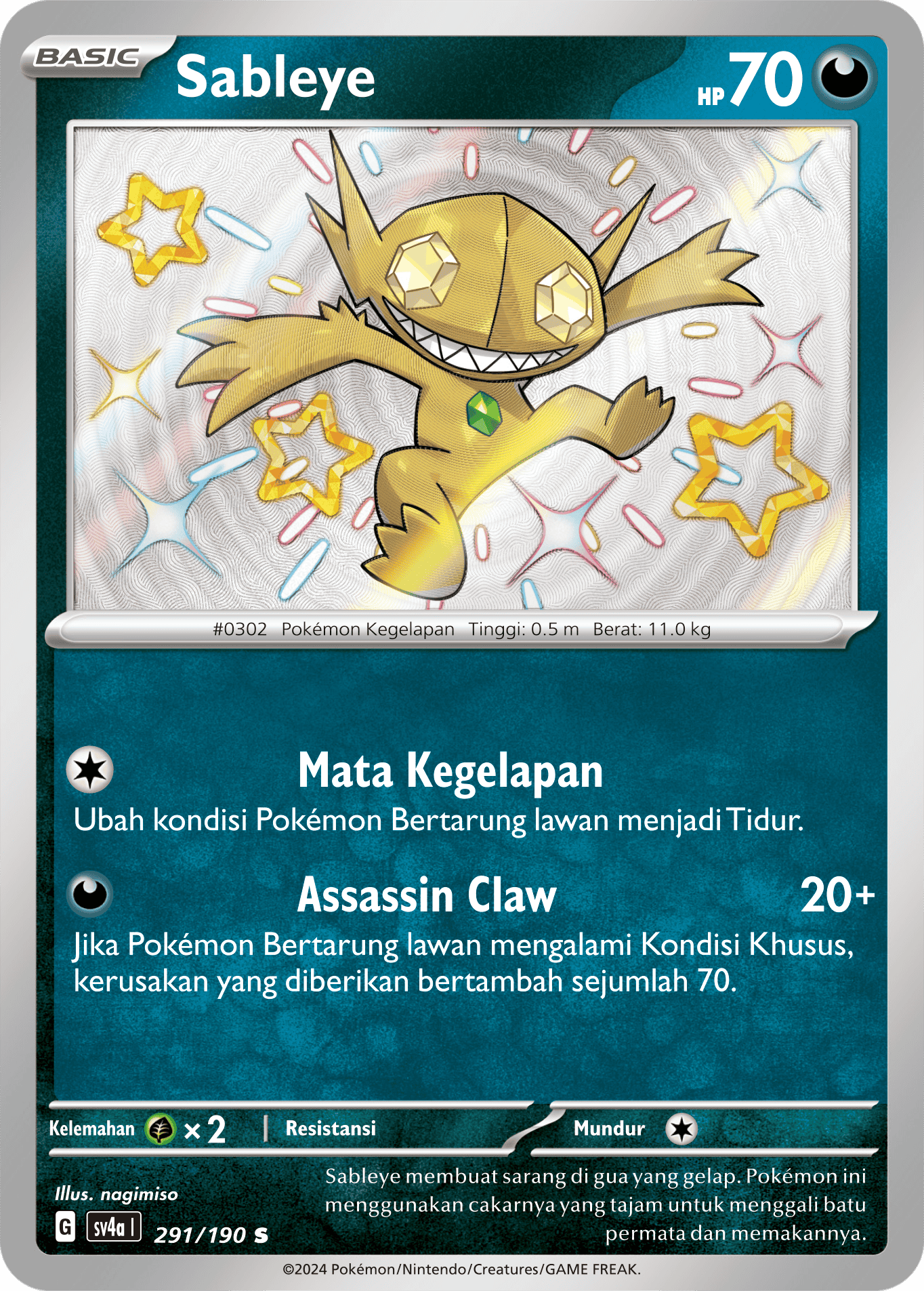 Sableye 291 — Harta Berkilau ex (Indonesian Pokémon TCG card)