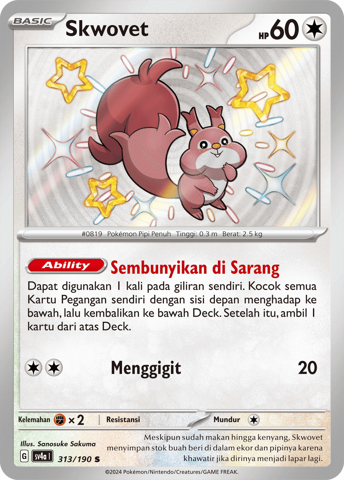 Skwovet 313 — Harta Berkilau ex (Indonesian Pokémon TCG card)