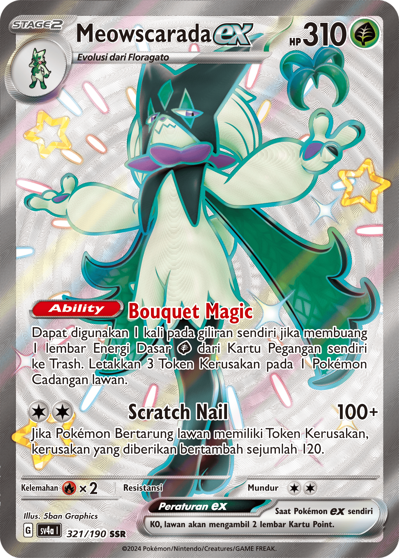 Meowscarada ex 321 — Harta Berkilau ex (Indonesian Pokémon TCG card)