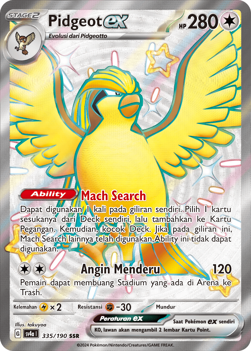 Pidgeot ex 335 — Harta Berkilau ex (Indonesian Pokémon TCG card)