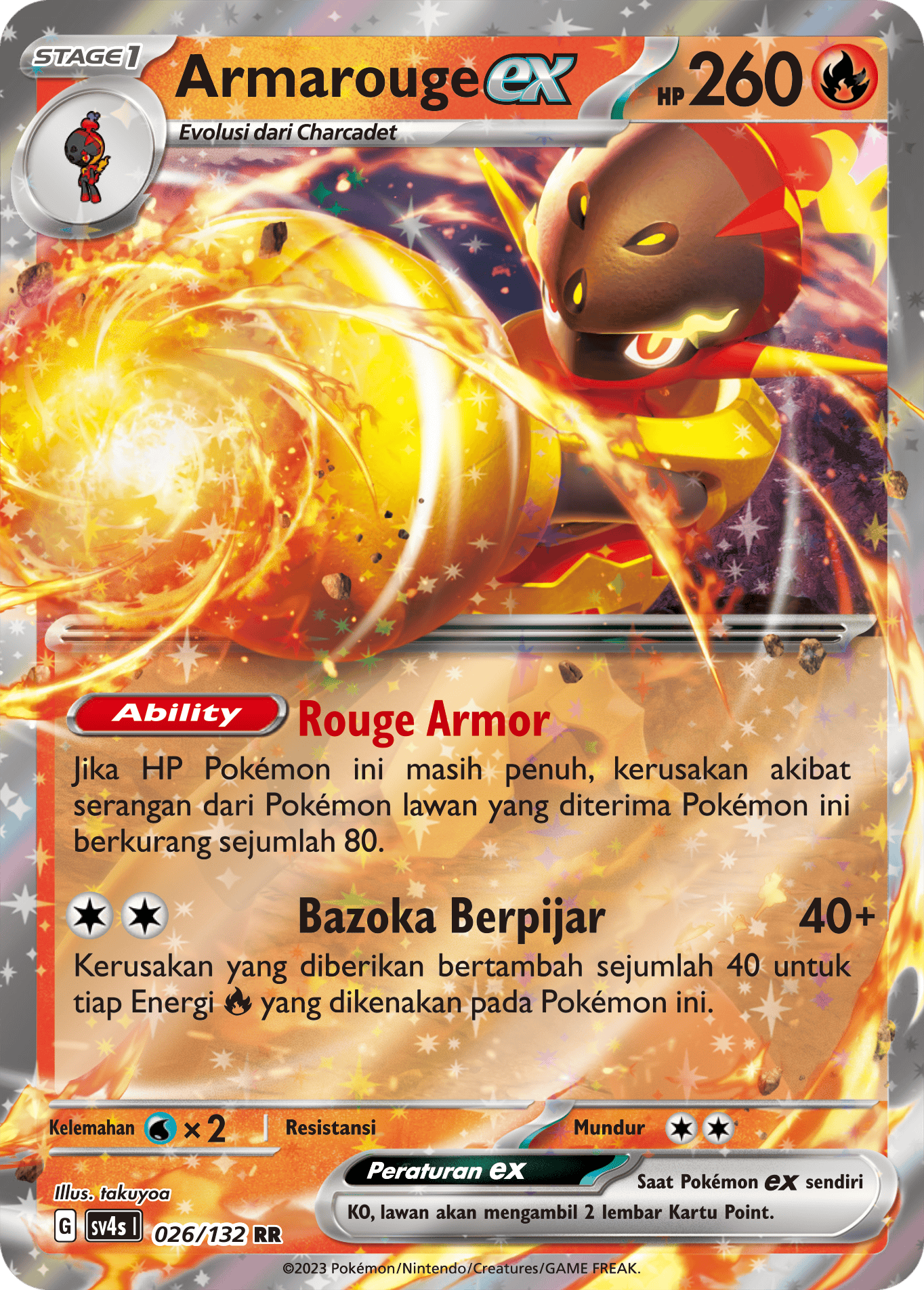 Armarouge ex 026/132 — Pertemuan Paradoks (Indonesian Pokémon TCG card)