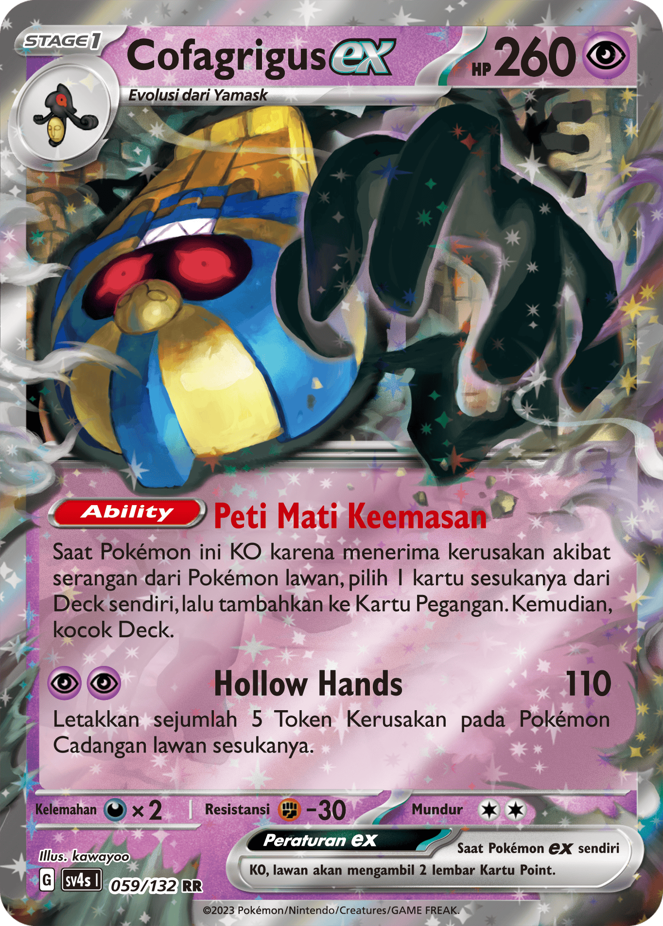 Cofagrigus ex 059/132 — Pertemuan Paradoks (Indonesian Pokémon TCG card)