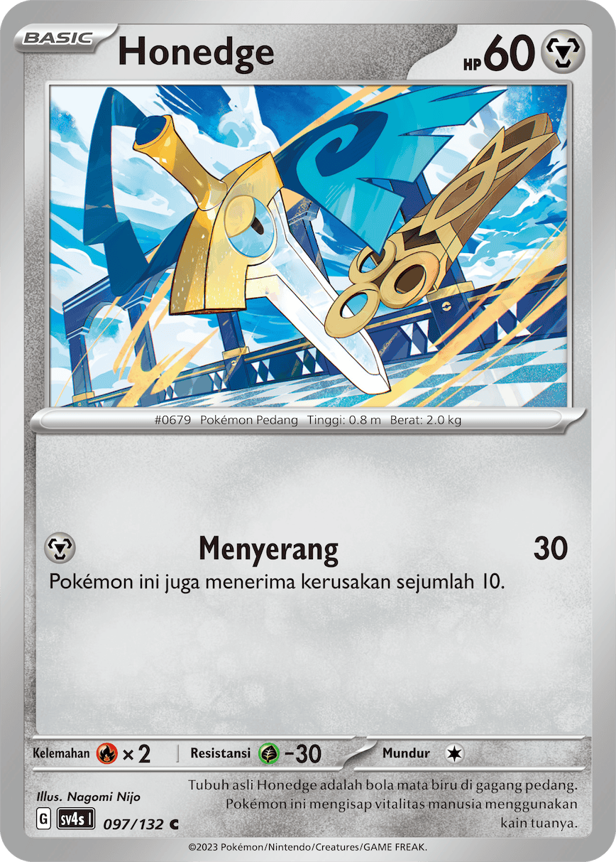 Honedge 097/132 — Pertemuan Paradoks (Indonesian Pokémon TCG card)