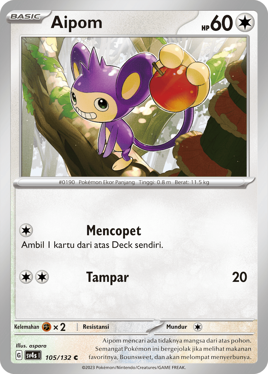 Aipom 105/132 — Pertemuan Paradoks (Indonesian Pokémon TCG card)