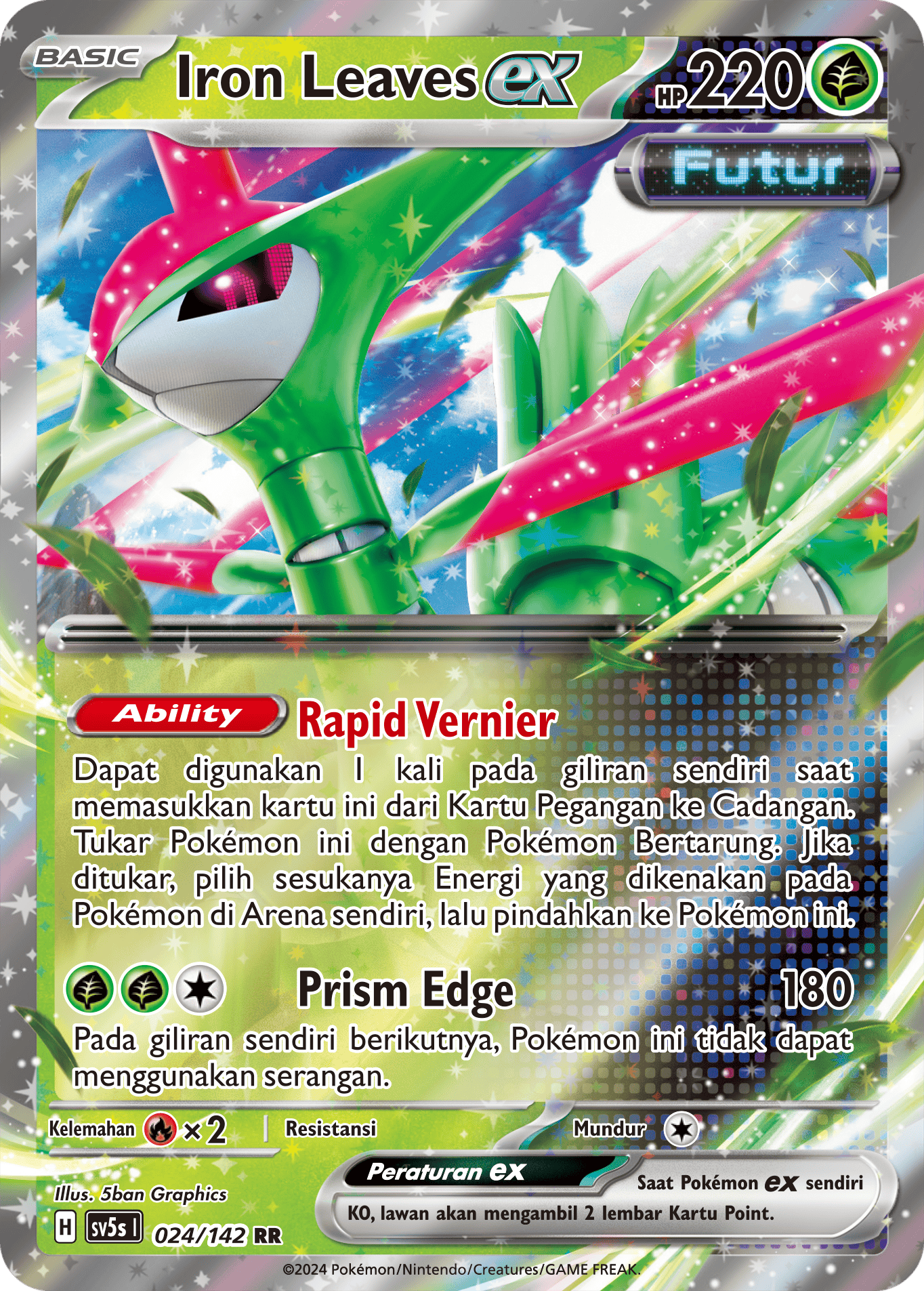 Iron Leaves ex 024 — Paradoks Andalan (Indonesian Pokémon TCG card)