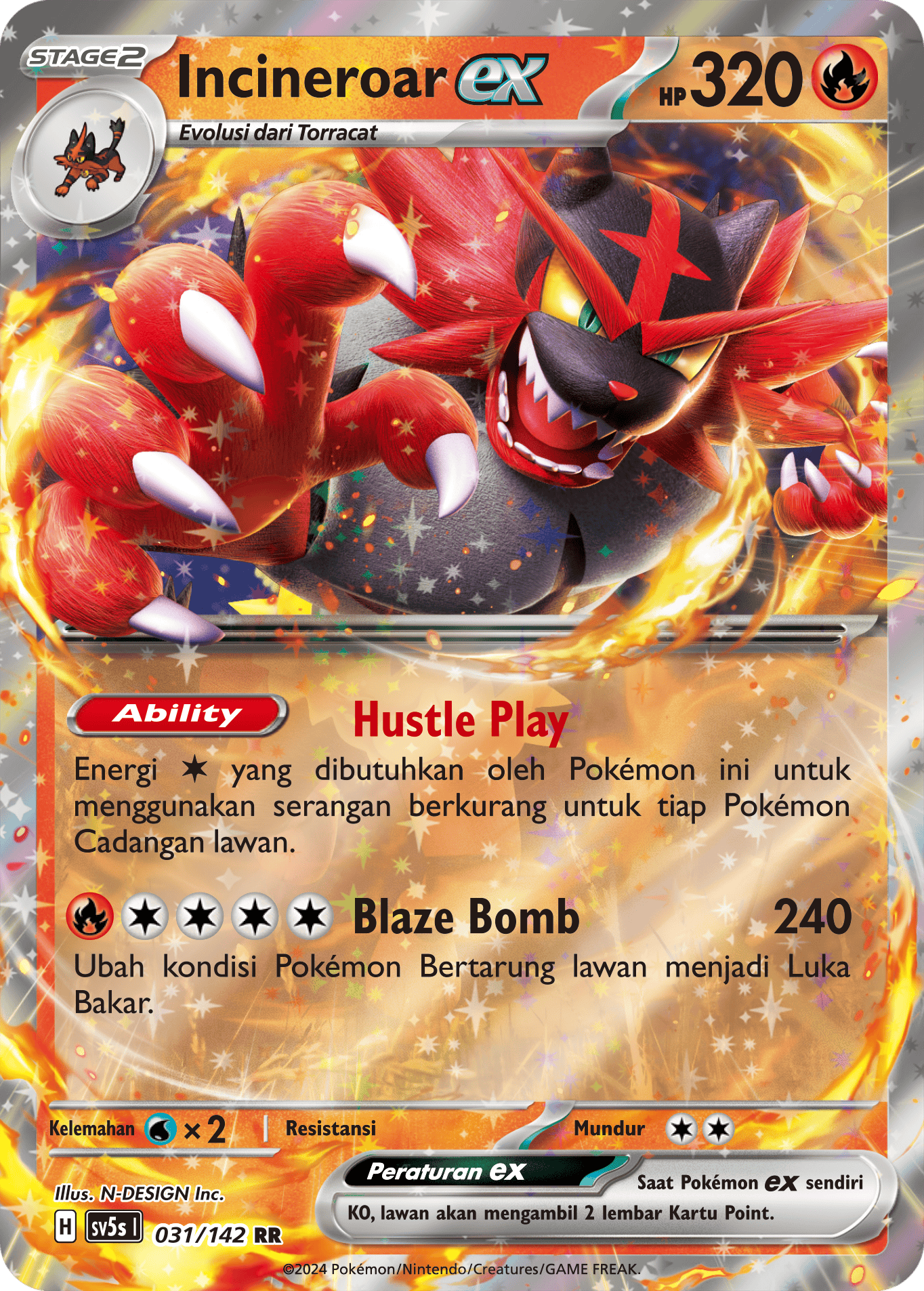 Incineroar ex 031 — Paradoks Andalan (Indonesian Pokémon TCG card)