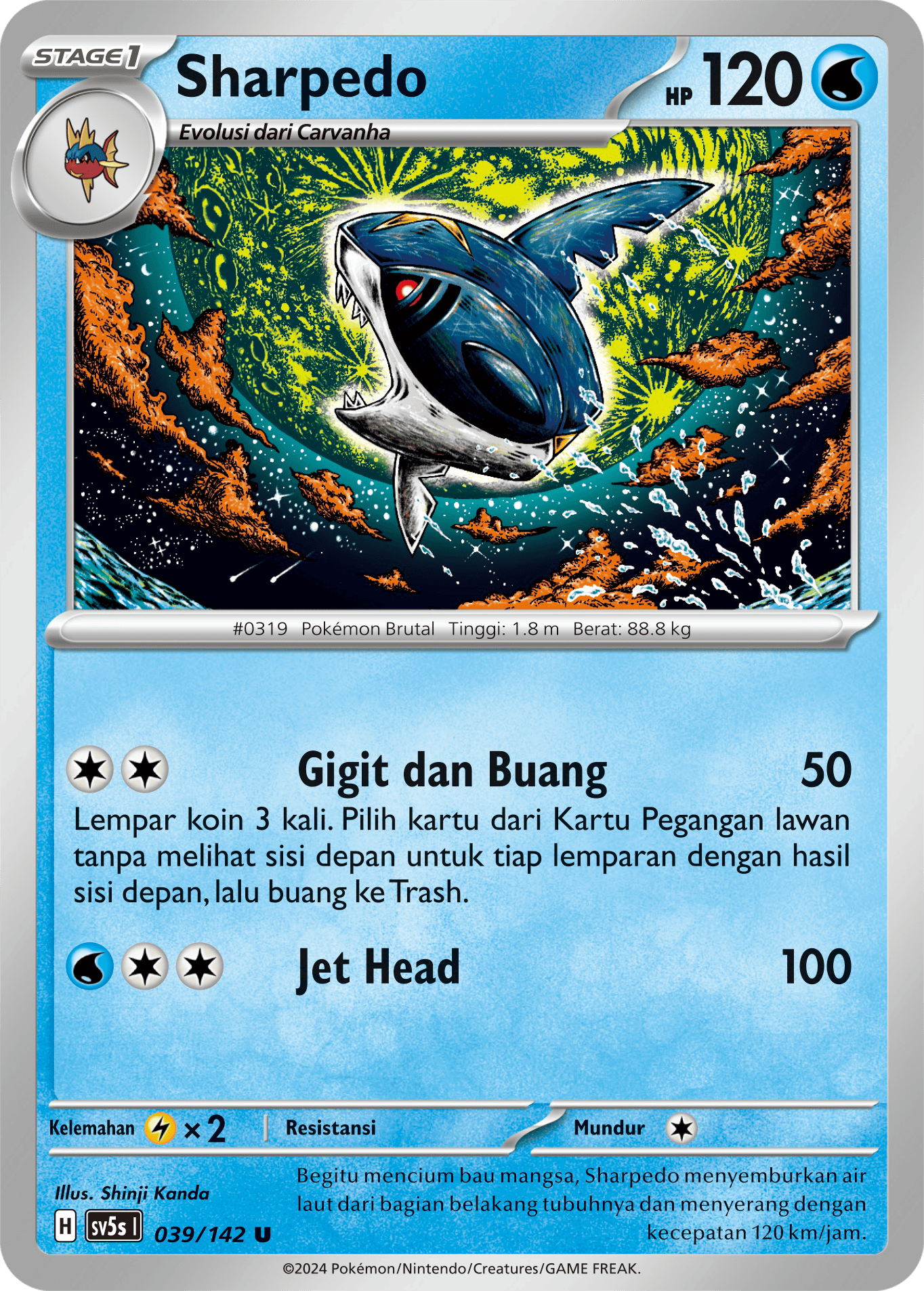 Sharpedo 039 — Paradoks Andalan (Indonesian Pokémon TCG card)