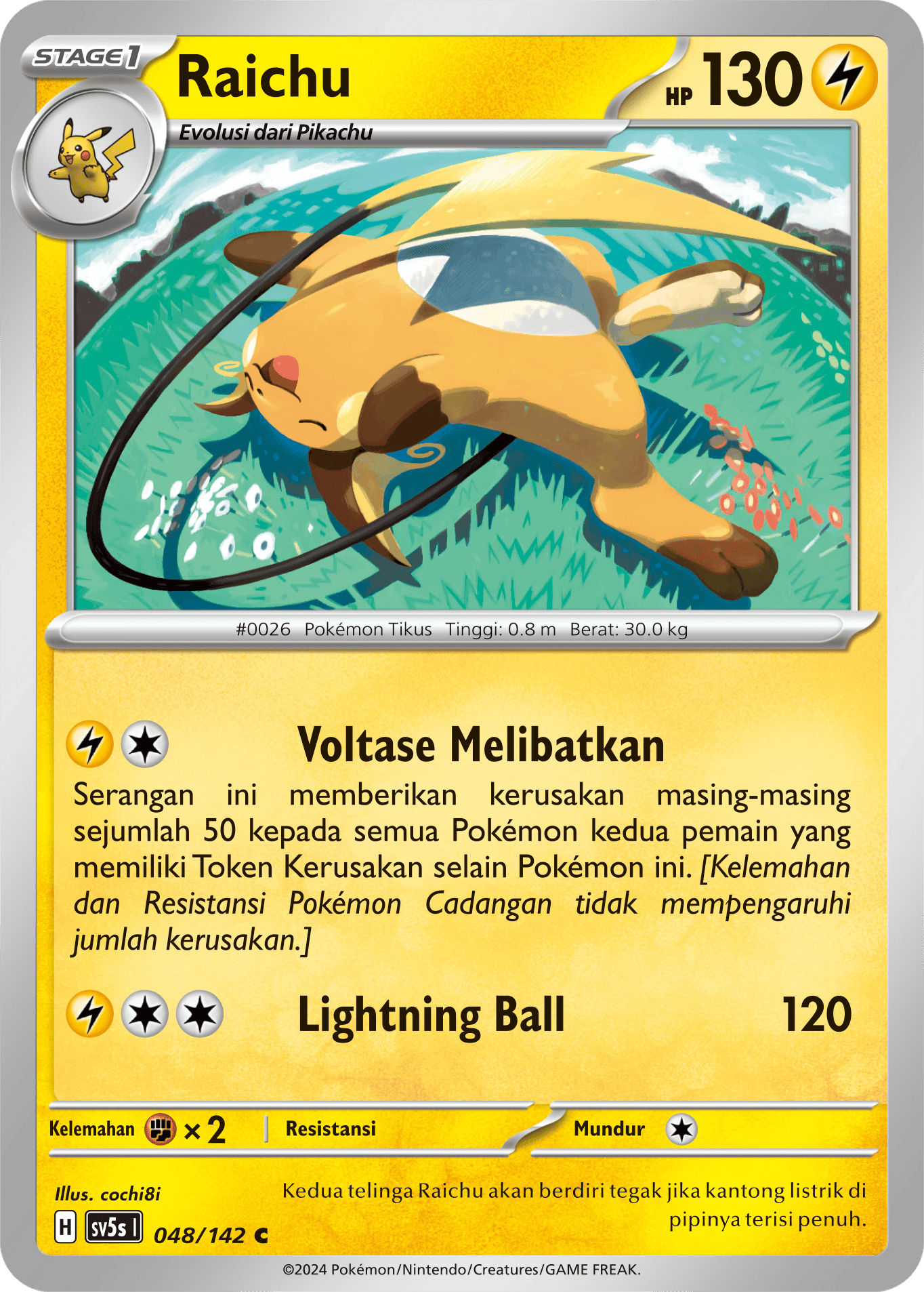 Raichu 048 — Paradoks Andalan (Indonesian Pokémon TCG card)