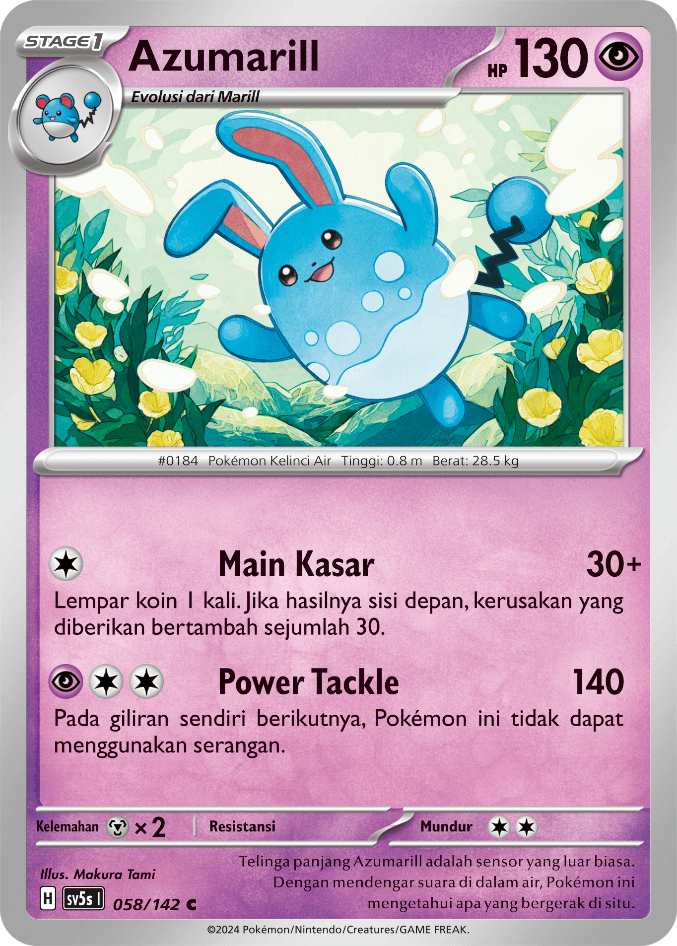 Azumarill 058 — Paradoks Andalan (Indonesian Pokémon TCG card)