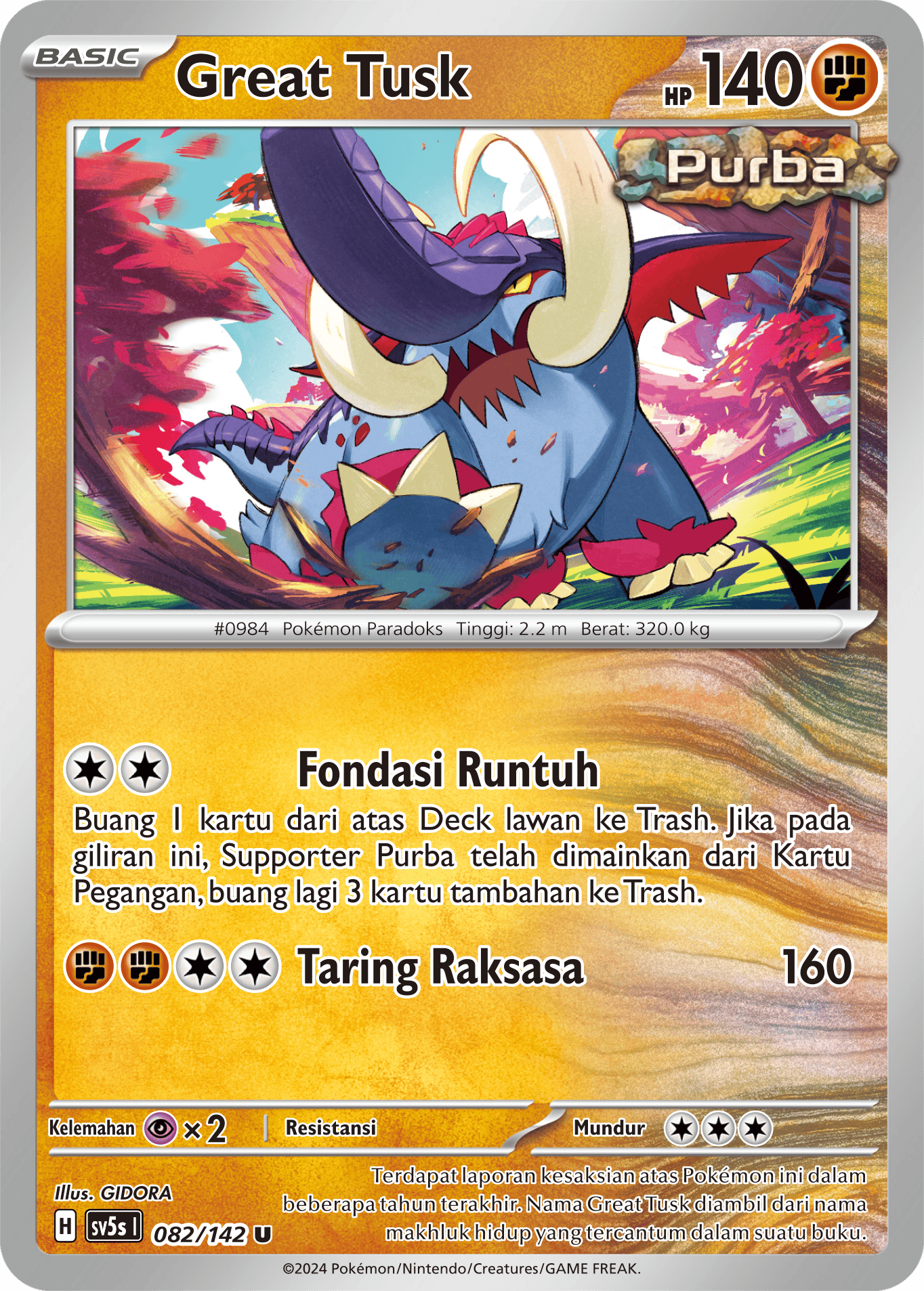 Great Tusk 082 — Paradoks Andalan (Indonesian Pokémon TCG card)