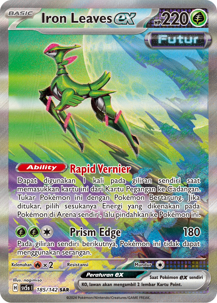 Iron Leaves ex 185 — Paradoks Andalan (Indonesian Pokémon TCG card)