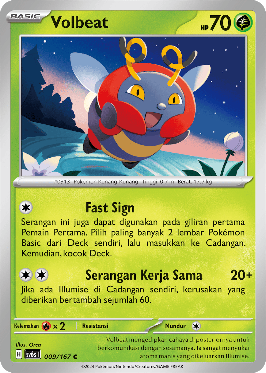 Volbeat 009 — Topeng Transfigurasi (Indonesian Pokémon TCG card)