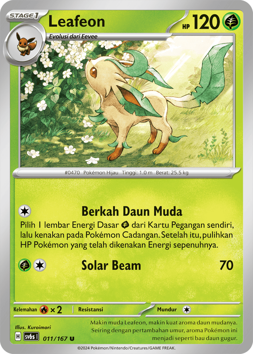 Leafeon 011 — Topeng Transfigurasi (Indonesian Pokémon TCG card)