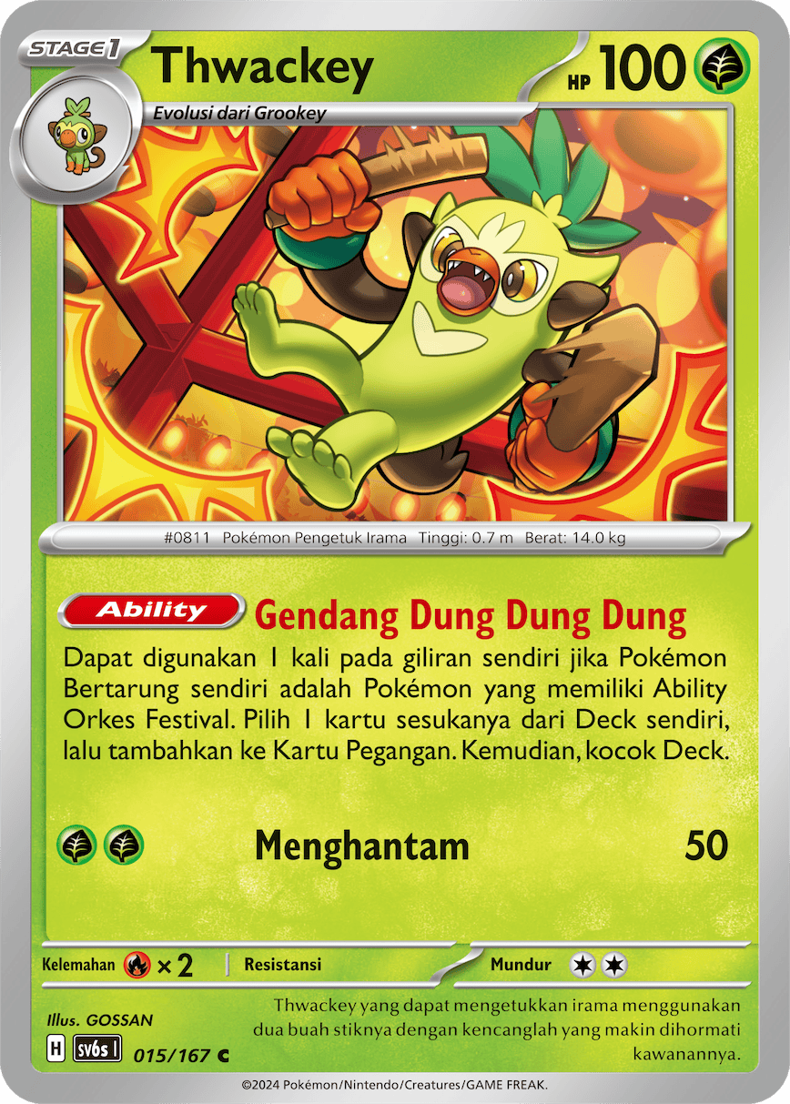 Thwackey 015 — Topeng Transfigurasi (Indonesian Pokémon TCG card)