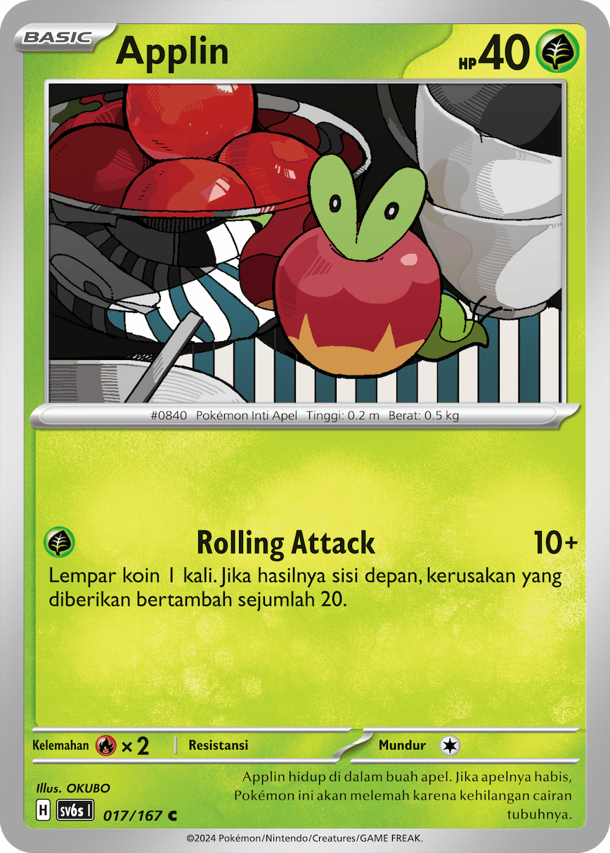 Applin 017 — Topeng Transfigurasi (Indonesian Pokémon TCG card)