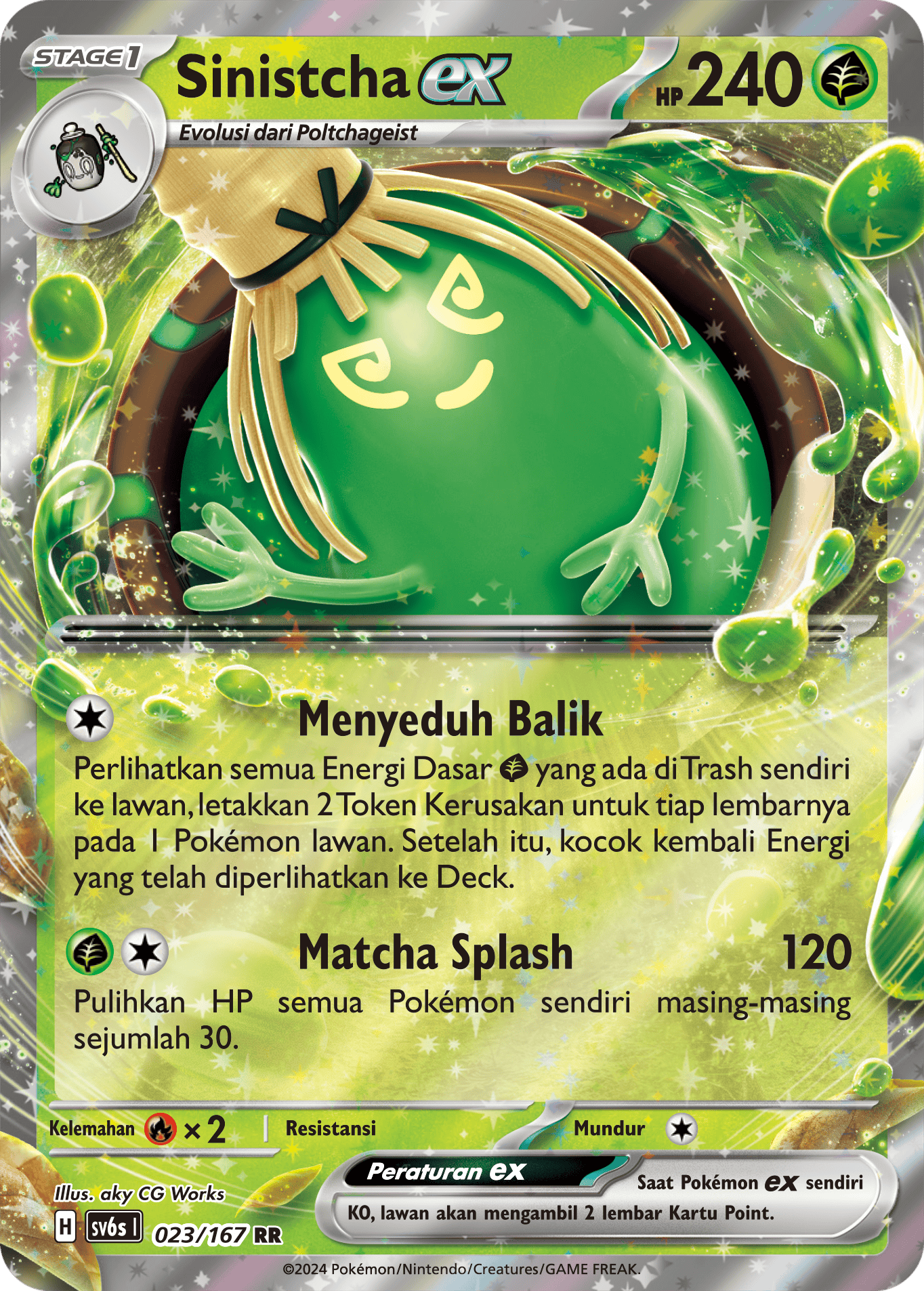 Sinistcha ex 023 — Topeng Transfigurasi (Indonesian Pokémon TCG card)