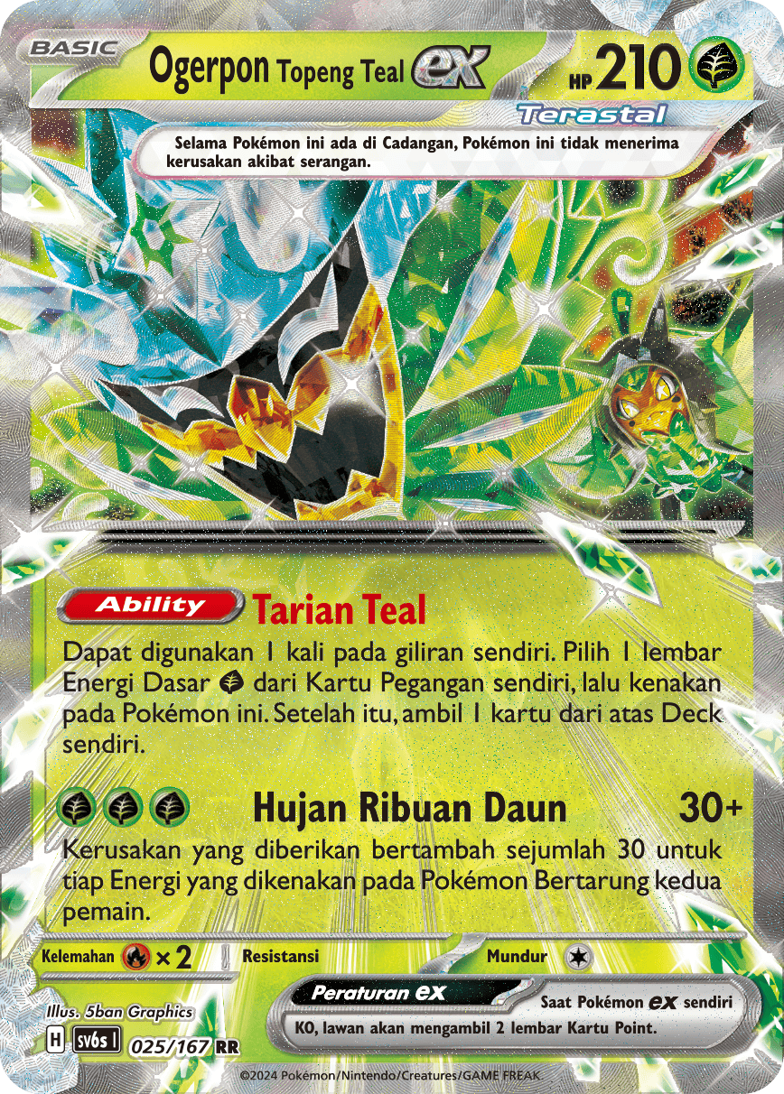 Ogerpon Topeng Teal ex 025 — Topeng Transfigurasi (Indonesian Pokémon TCG card)