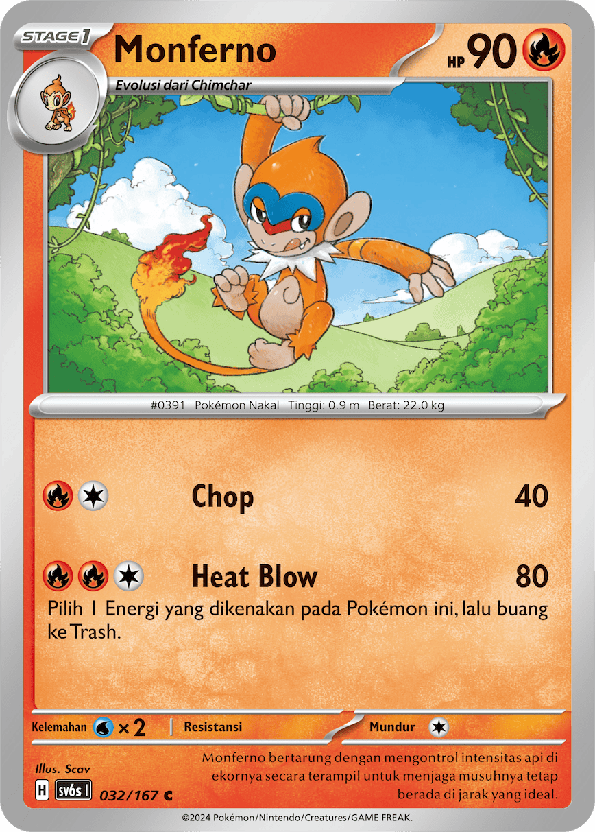 Monferno 032 — Topeng Transfigurasi (Indonesian Pokémon TCG card)