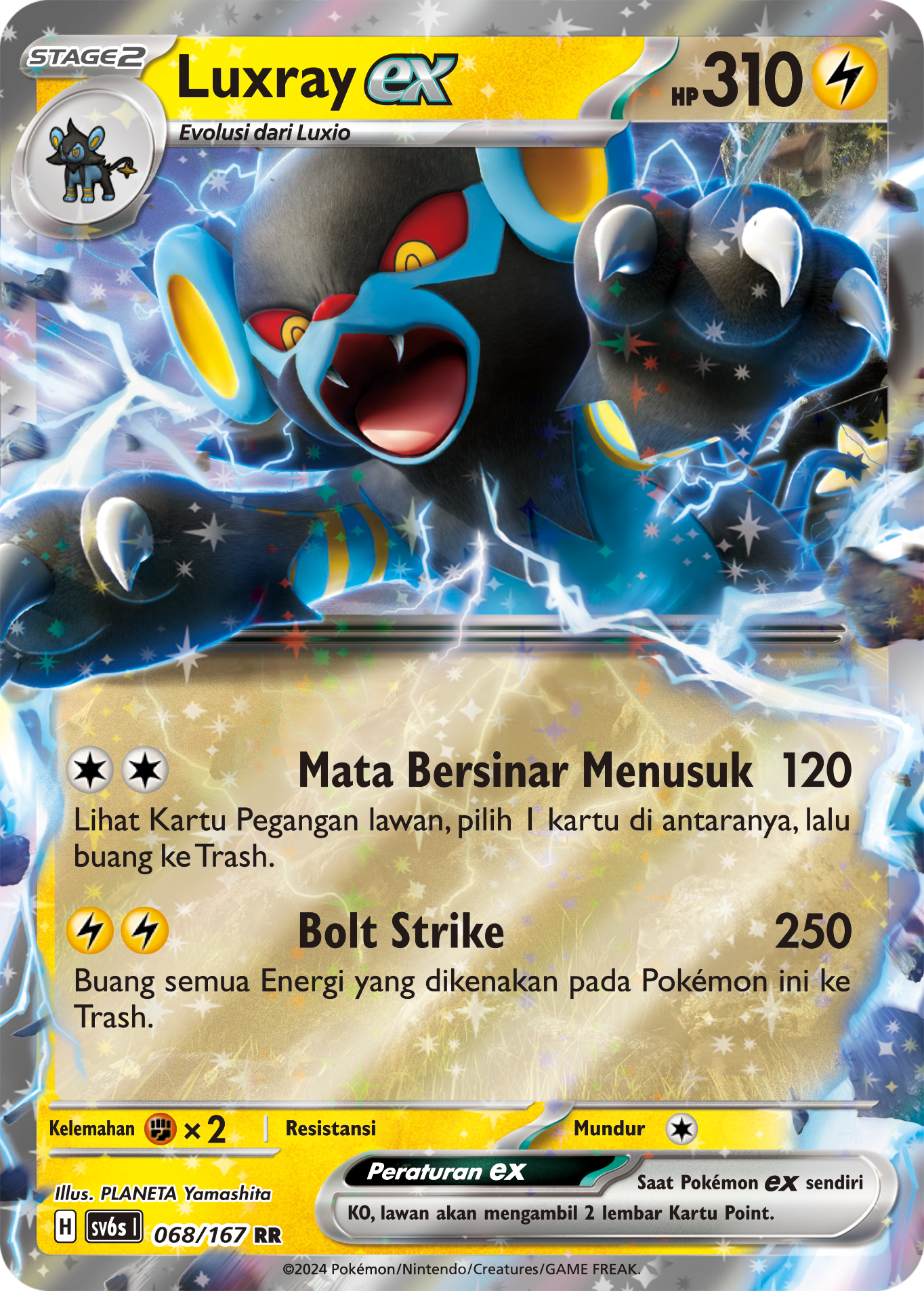 Luxray ex 068 — Topeng Transfigurasi (Indonesian Pokémon TCG card)
