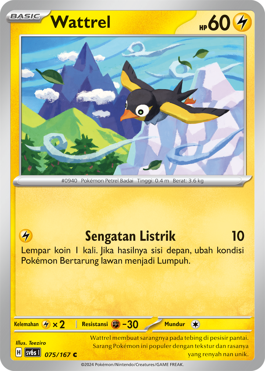 Wattrel 075 — Topeng Transfigurasi (Indonesian Pokémon TCG card)