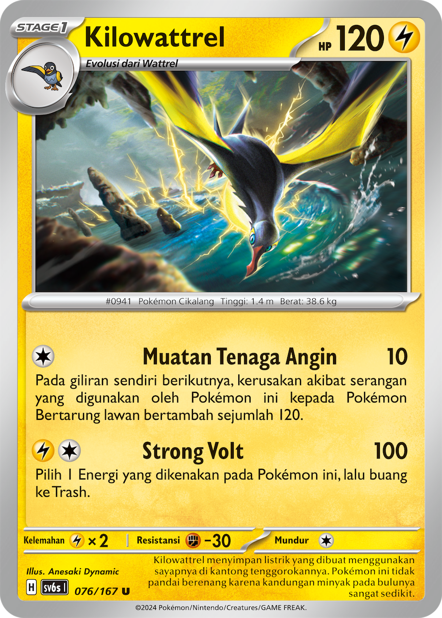Kilowattrel 076 — Topeng Transfigurasi (Indonesian Pokémon TCG card)